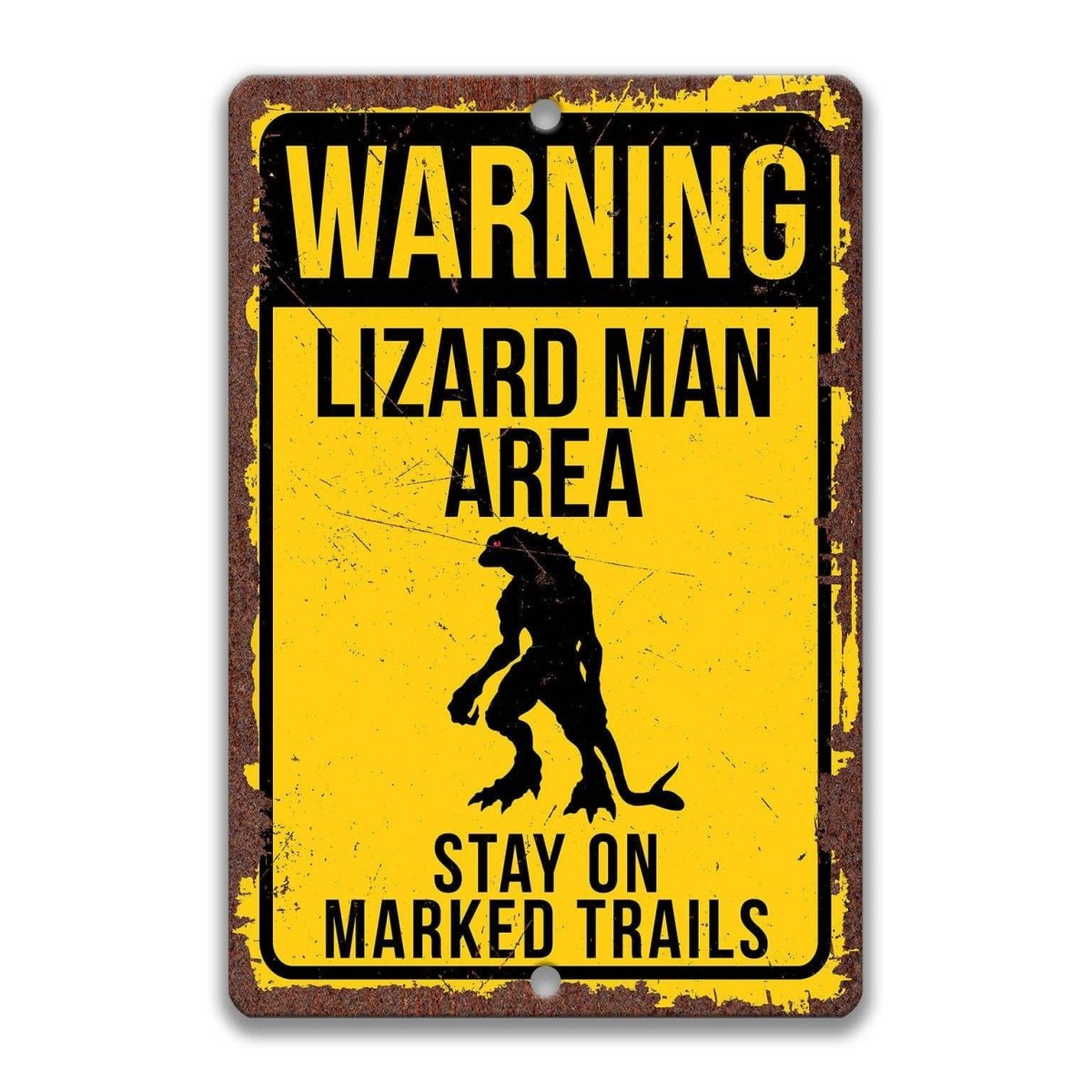 Lizard Man Yellow Warning Metal Sign