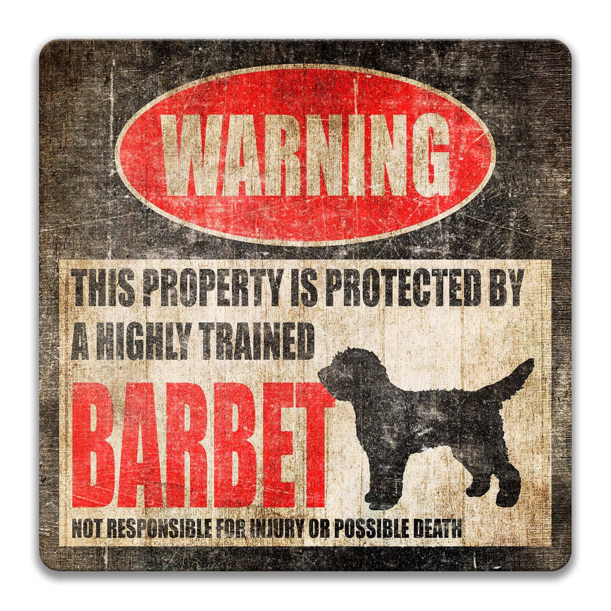 Barbet Warning Sign - Funny Decor for Algarvian Water Dog Lovers - Funny Dog SignsAlgarvian Water Dog