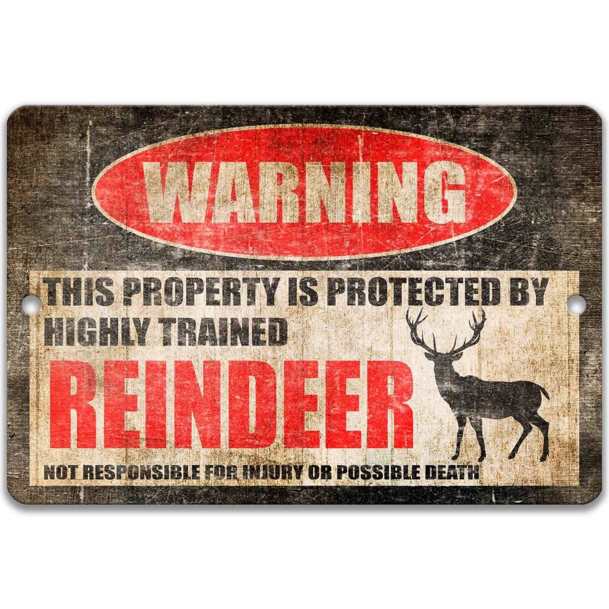 Rustic Reindeer Metal Warning Sign