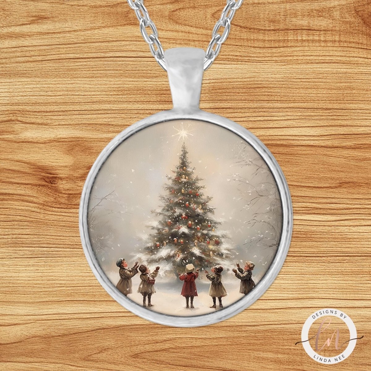 Victorian Children Christmas Tree Pendant Necklace