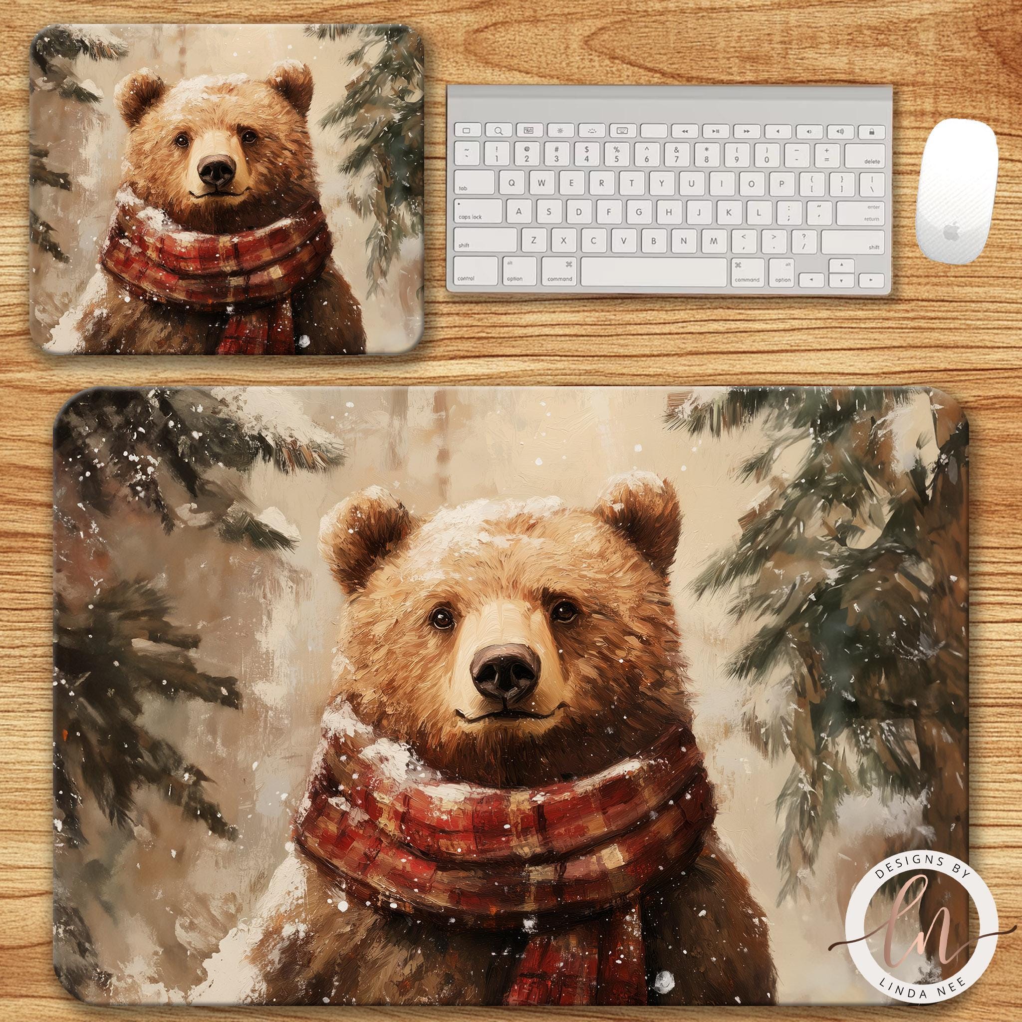 Bear Mousepad - Winter Forest Desk Mat Cottagecore Decorbear oil painting