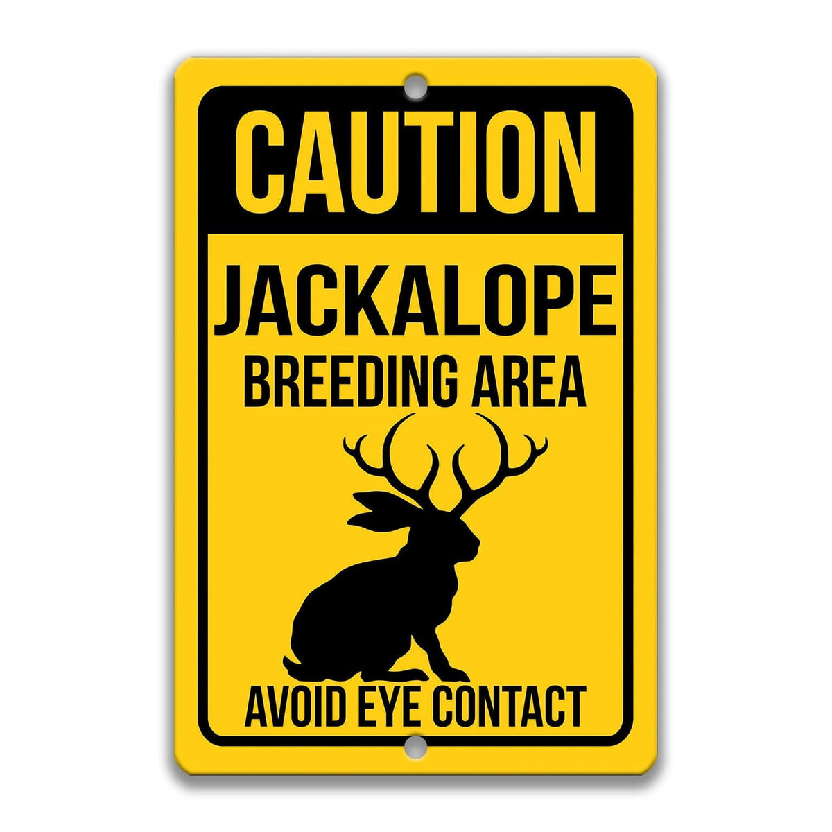 Jackalope Yellow Caution Metal Sign
