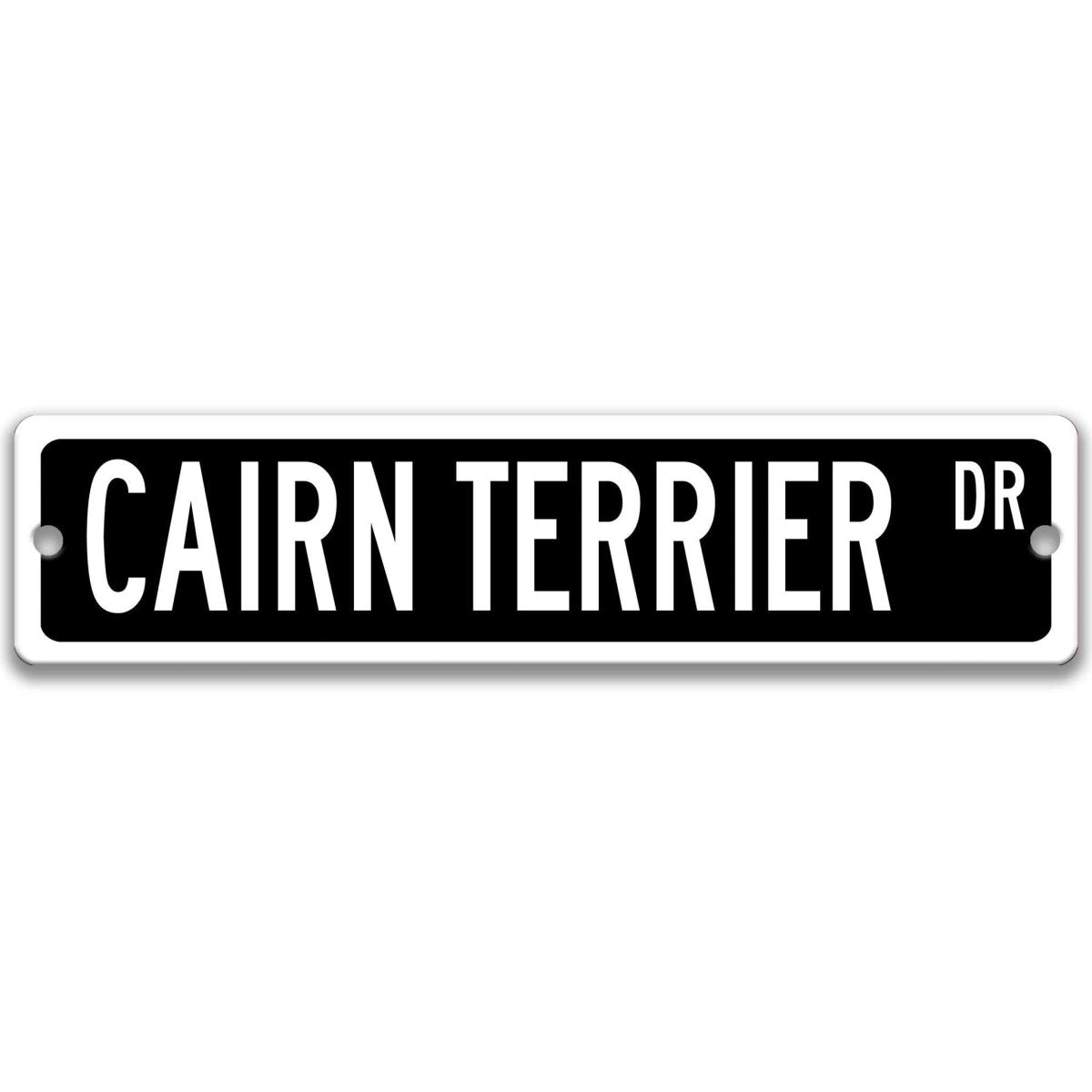 Gray Cairn Terrier DR aluminum street sign with black lettering