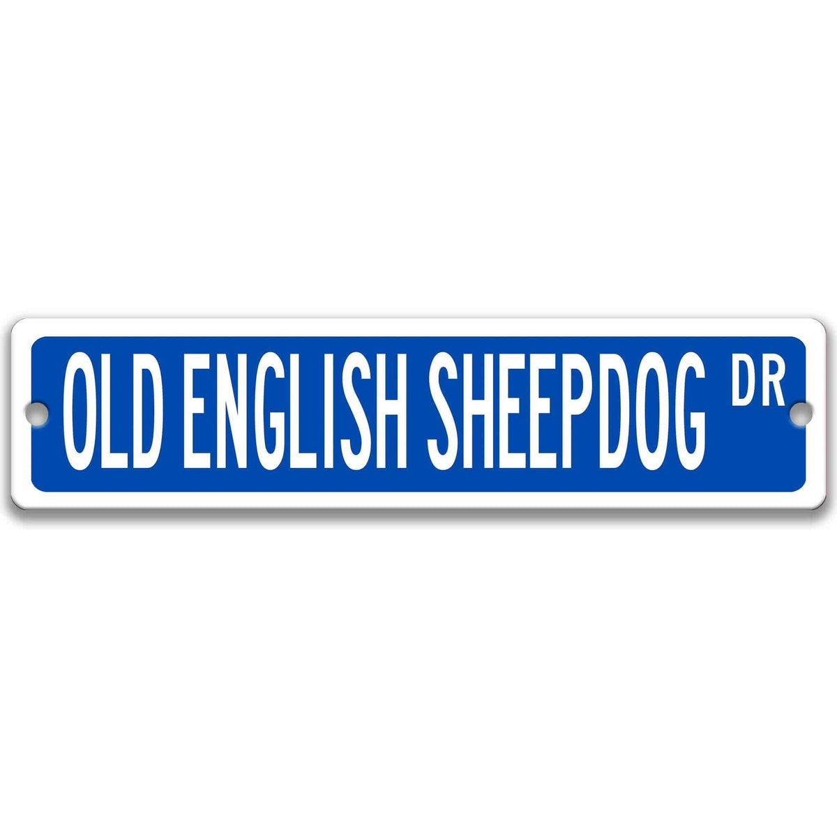 Yellow Old English Sheepdog DR aluminum street sign with black lettering