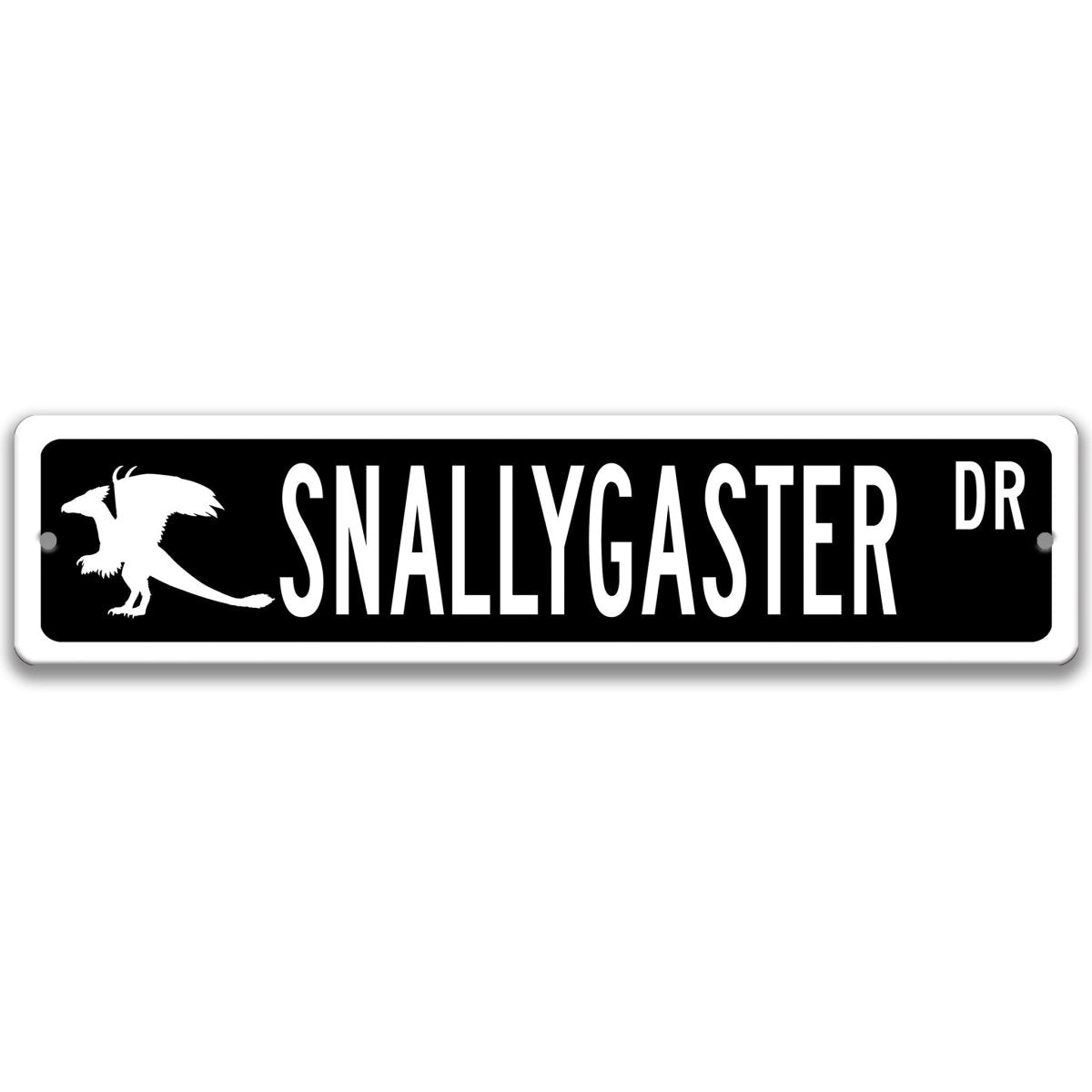 Black Snallygaster aluminum street name sign with white lettering