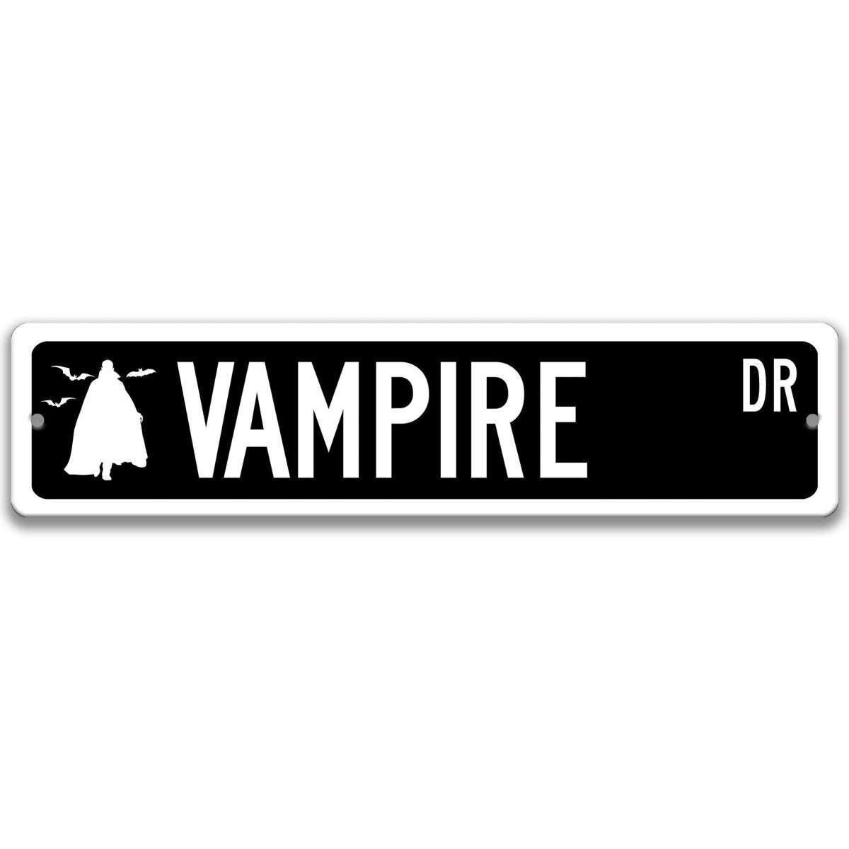Black Vampire aluminum street name sign with white lettering