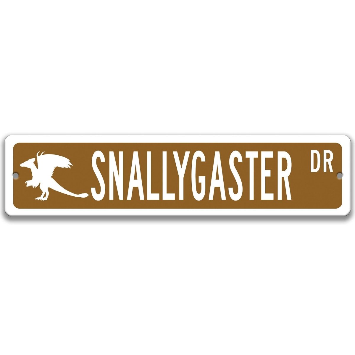 Brown Snallygaster aluminum street name sign with white lettering