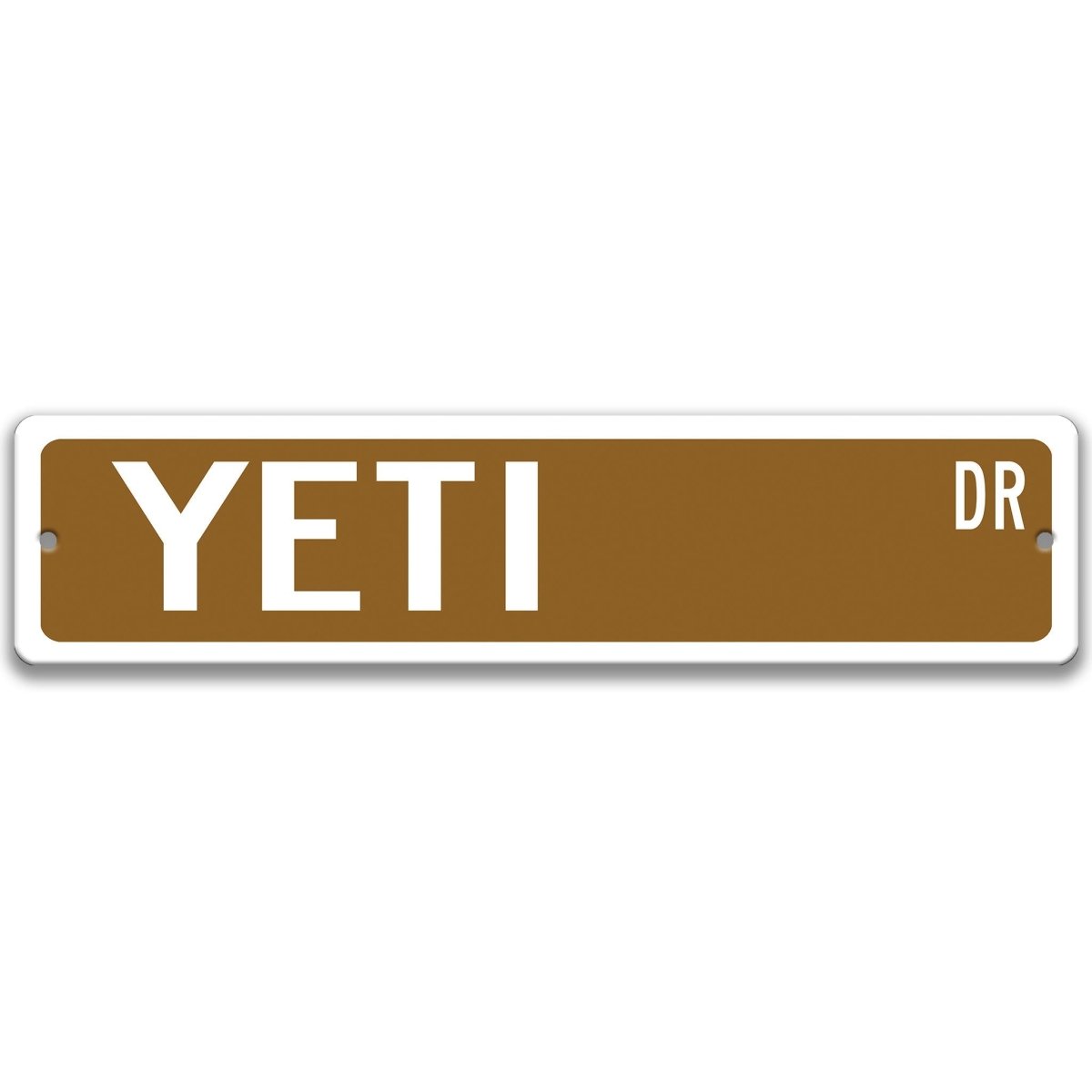 Brown Yeti aluminum street name sign with white lettering