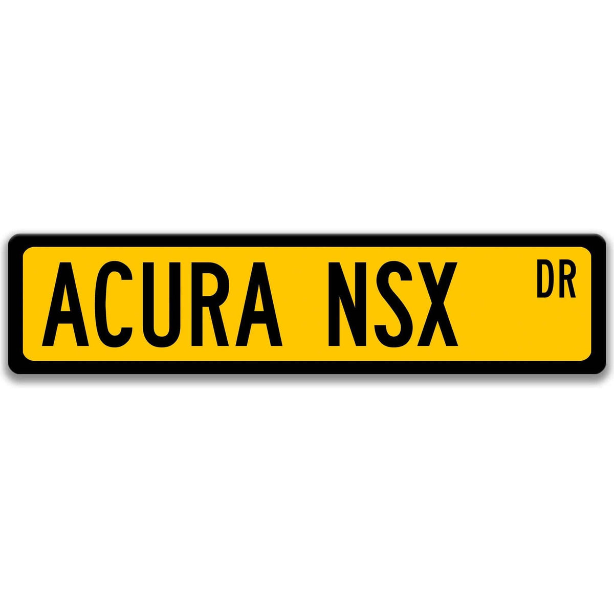 Yellow Acura NSX DR aluminum street sign with black lettering