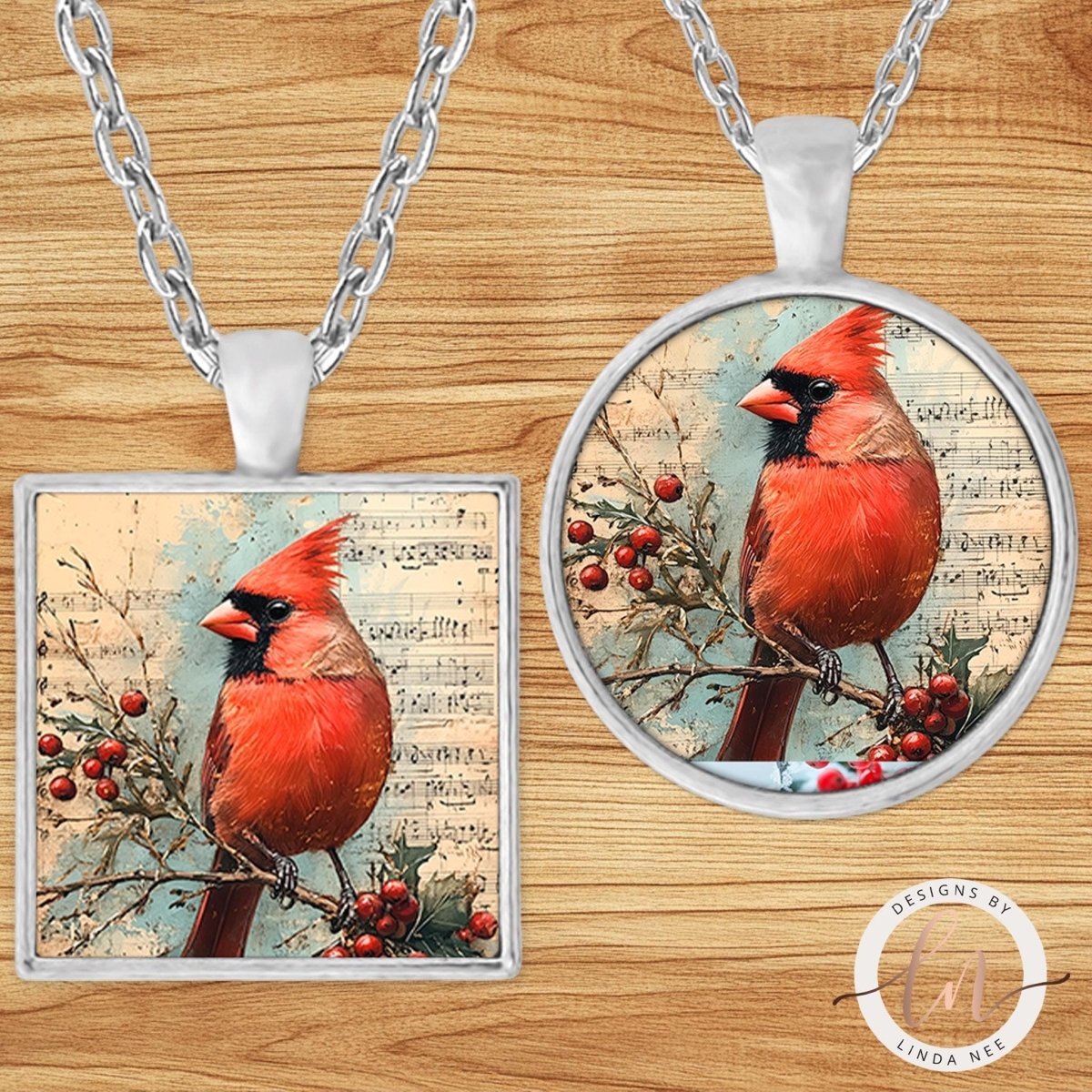 Cardinal Sheet Music Pendant Necklace