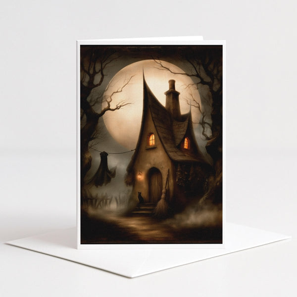 Witch Cottage in the Fog Blank Note Card