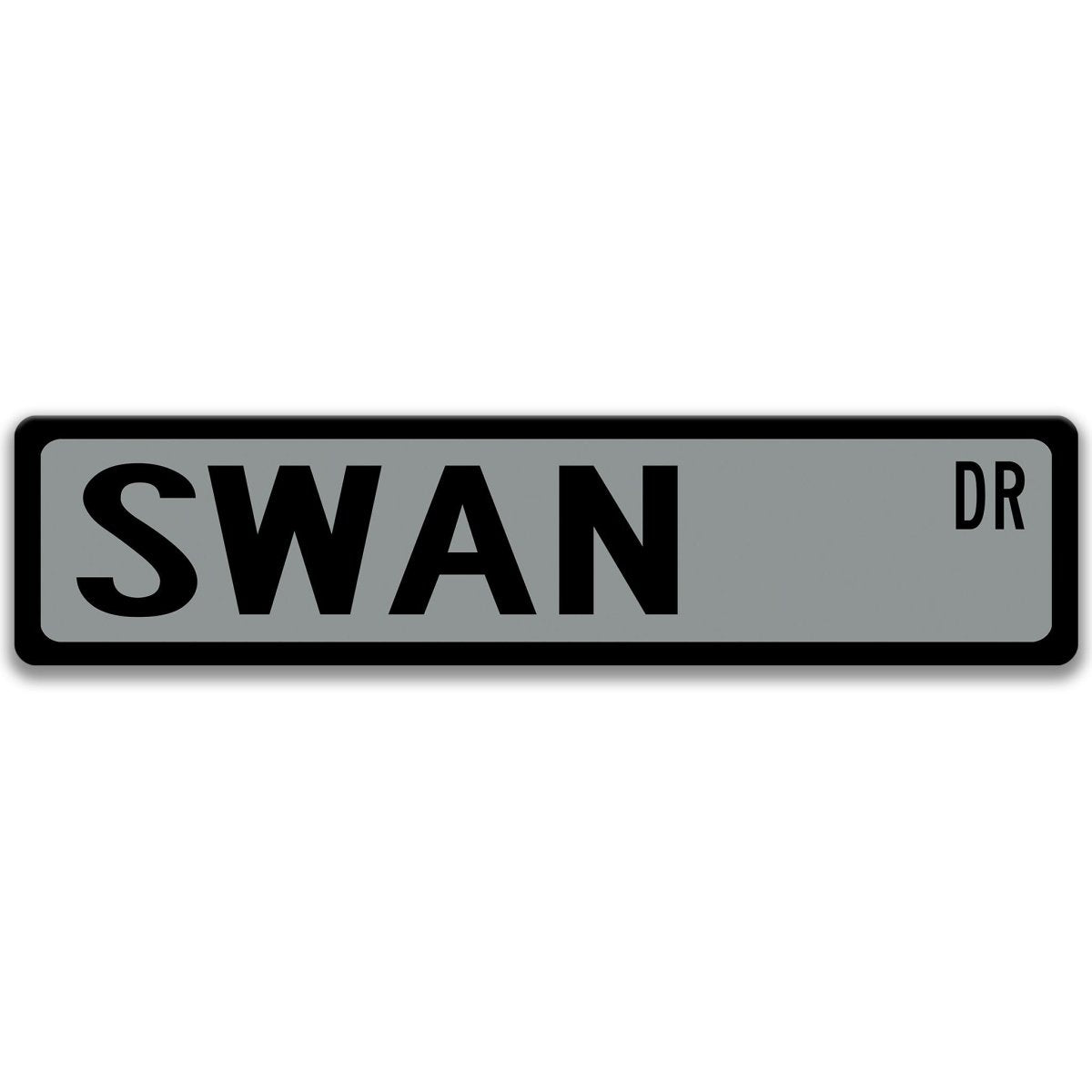 Swan metal street sign, brown background, with swan silhouette design