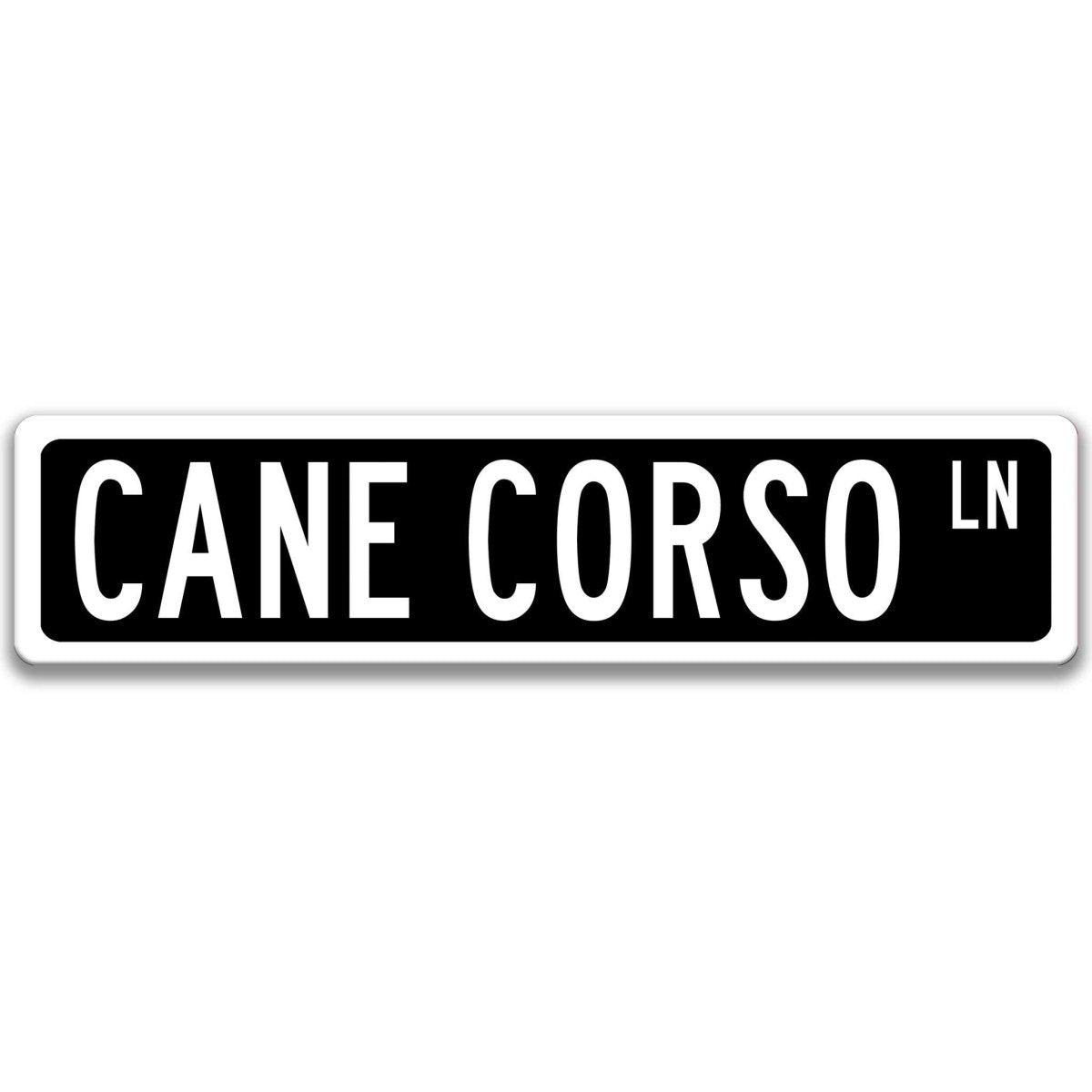 Black Cane Corso DR aluminum street sign with white lettering