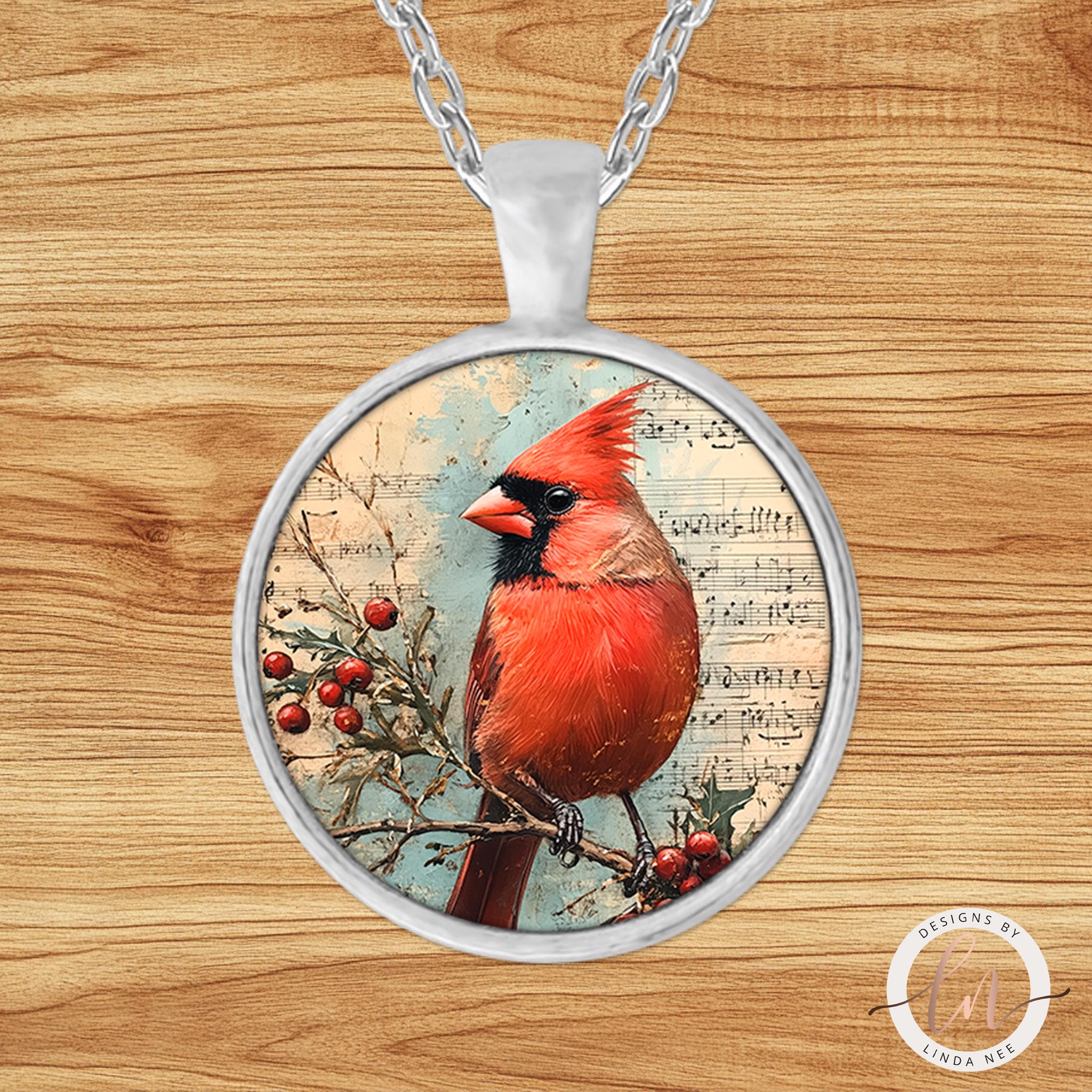 Cardinal Necklace - Red Cardinal Christmas Bird Pendant