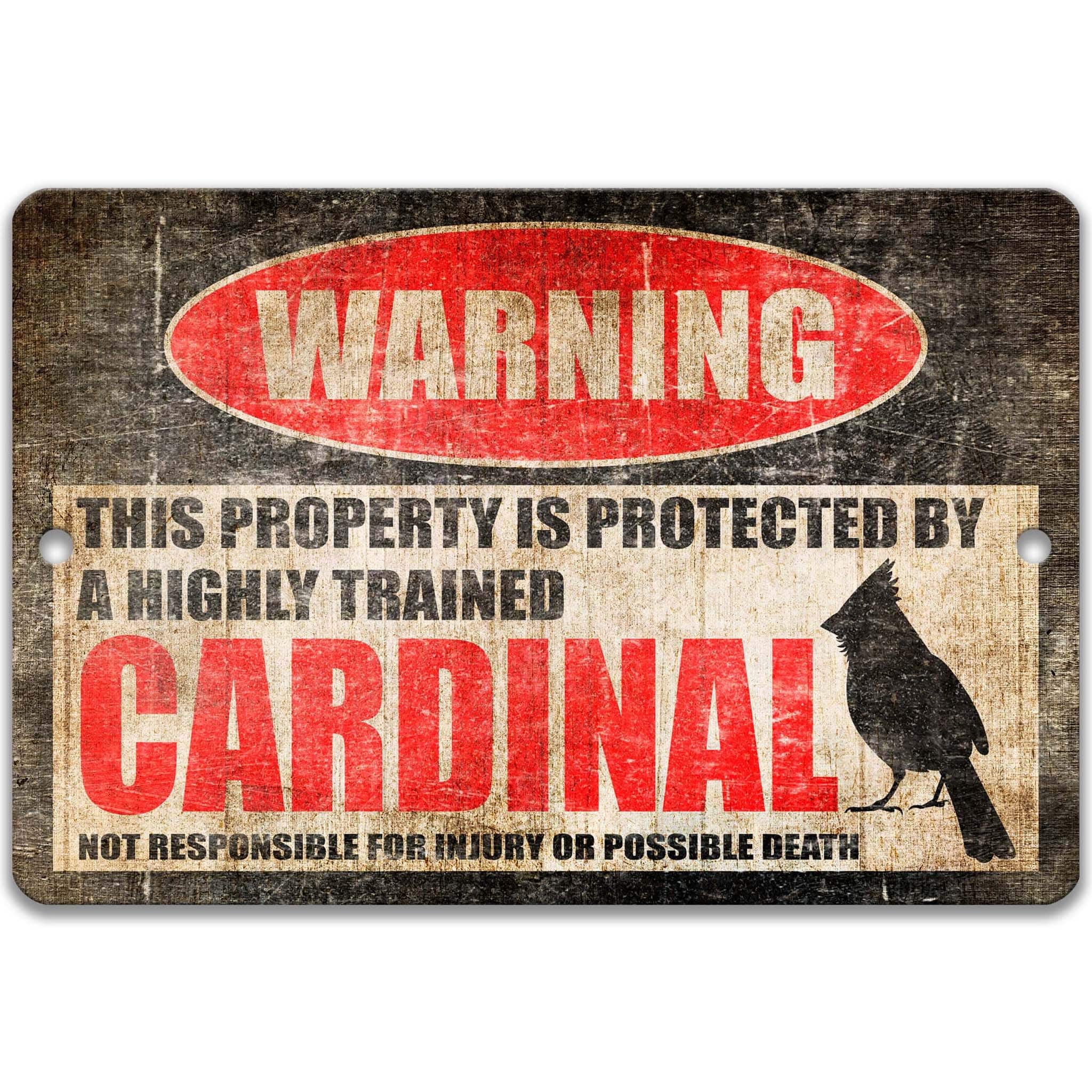 Cardinal Warning Sign - Funny Yard Decoration for Bird Watchers - Backyard Birding GiftsDesigns by Linda Nee