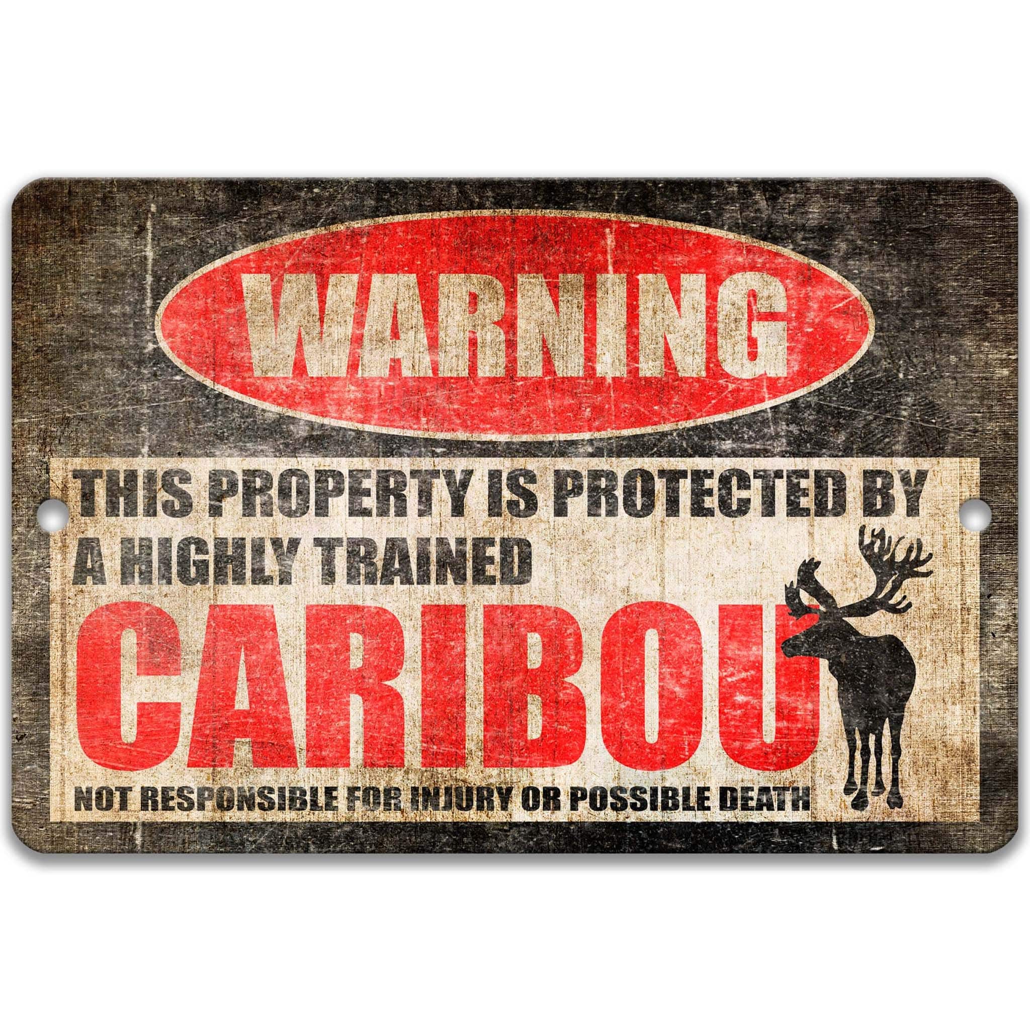Caribou Warning Sign - Funny Reindeer Decor for Cabin - Gift for HuntersDesigns by Linda Nee