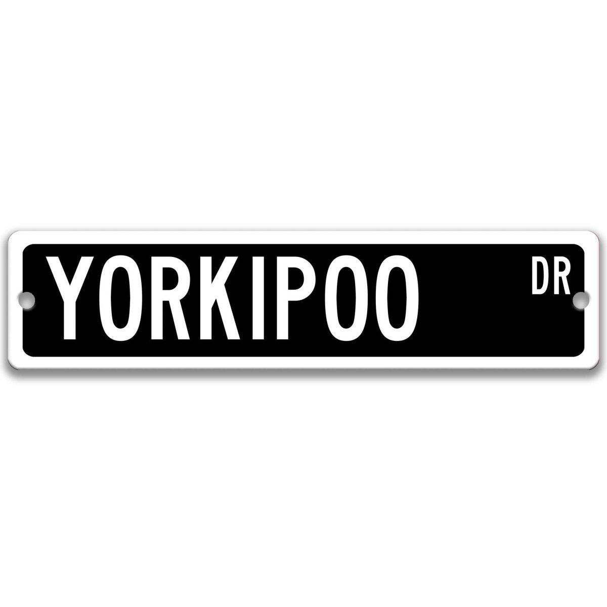 Green Yorkipoo DR aluminum street sign with white lettering