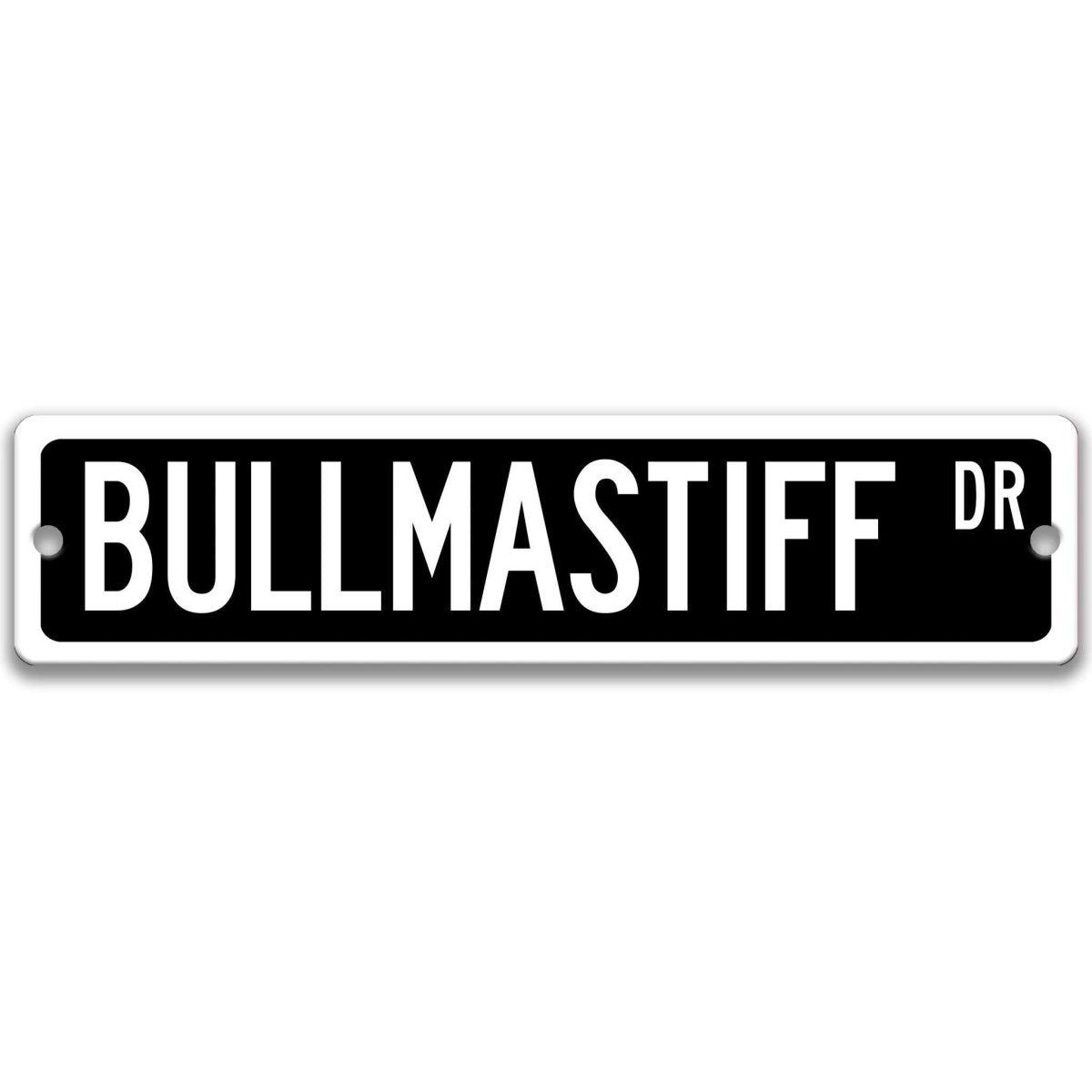 Yellow Bullmastiff DR aluminum street sign with black lettering