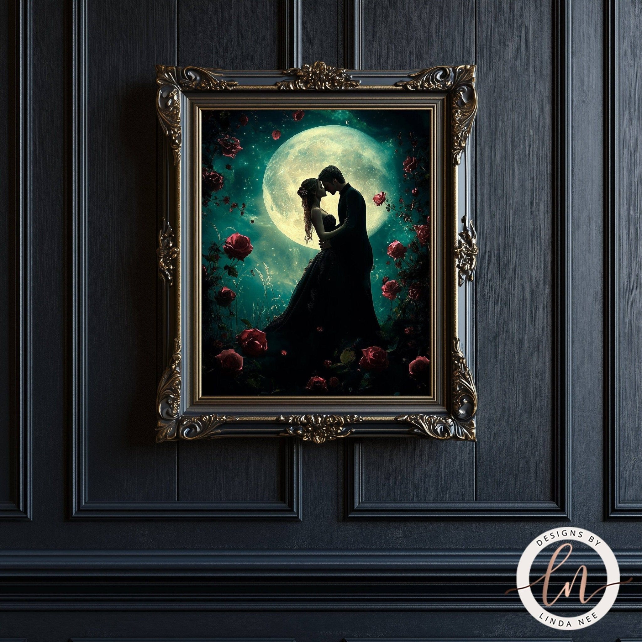 Celestial Dark Romance Couple Wall Art - Metal or Paper