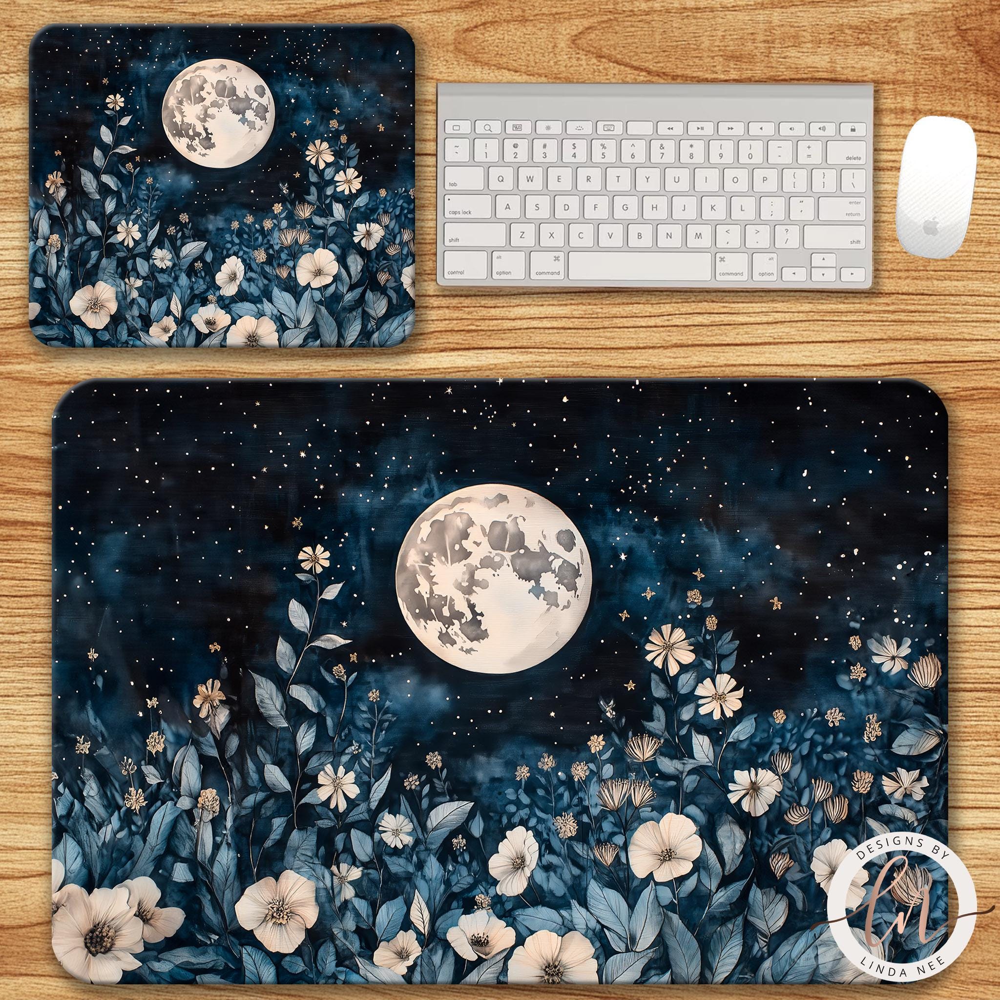 Celestial Full Moon Desk Mat - Dark Academia Witchy Decor