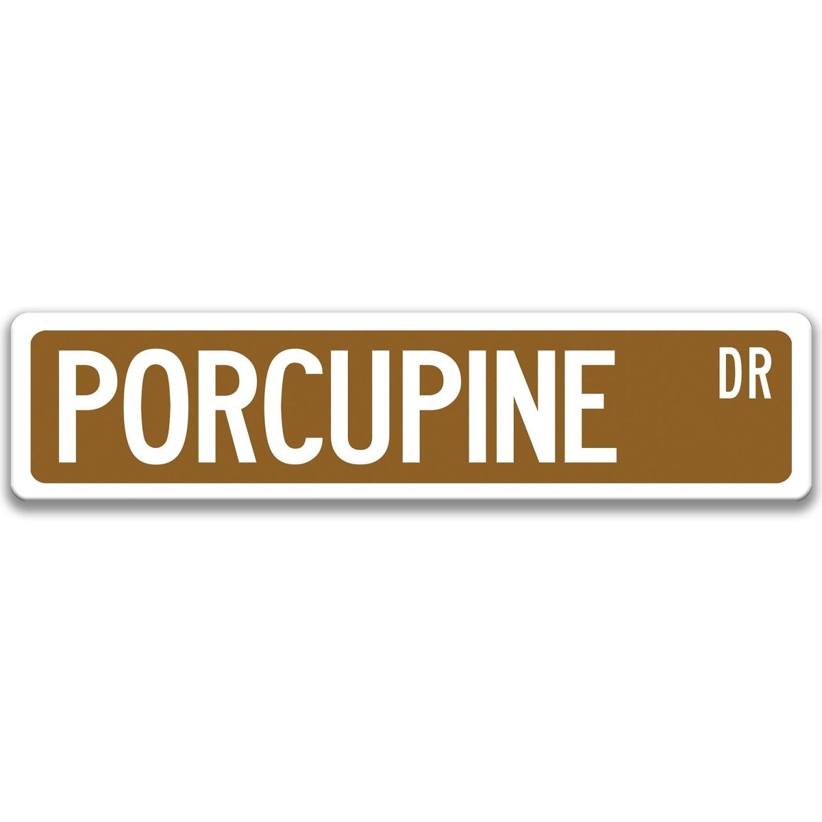 Porcupine metal street sign in brown background