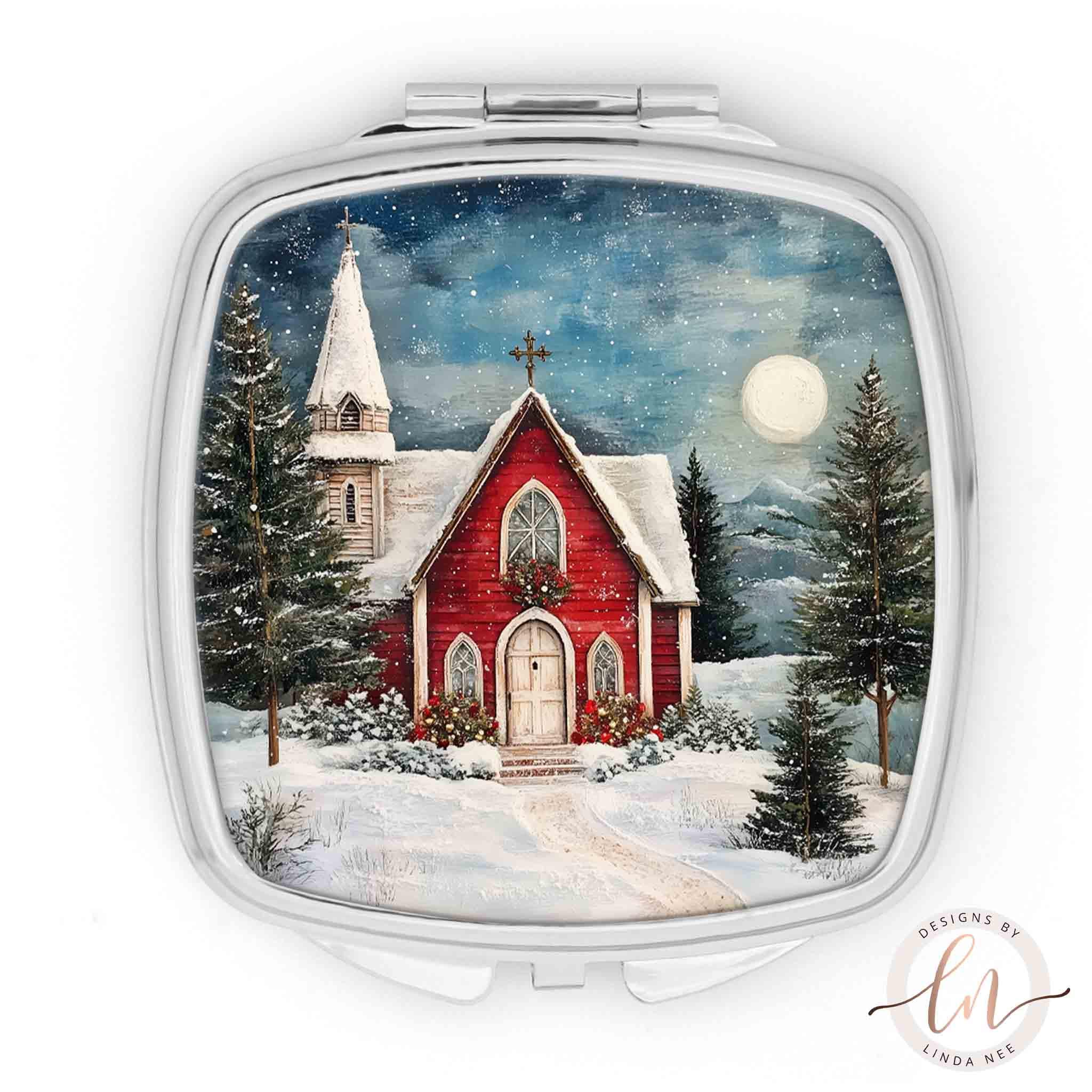 Christmas Church Compact Mirror - Christian Light Gift