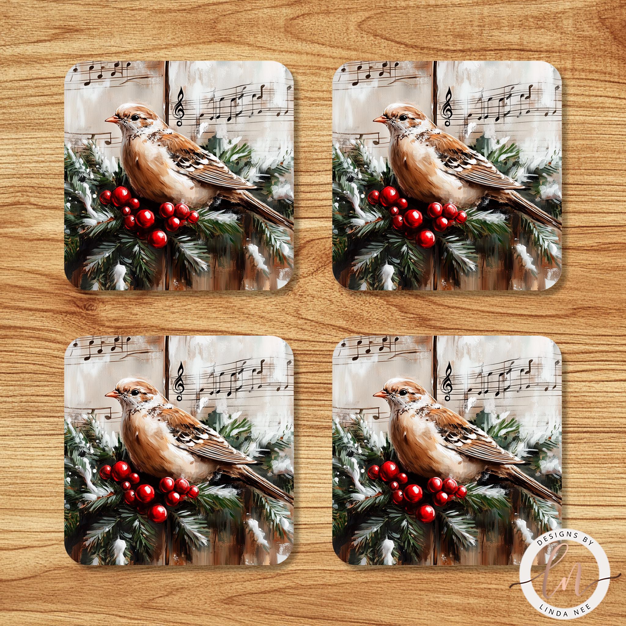 Christmas Dove Coasters - Vintage Sheet Music Holiday Gift