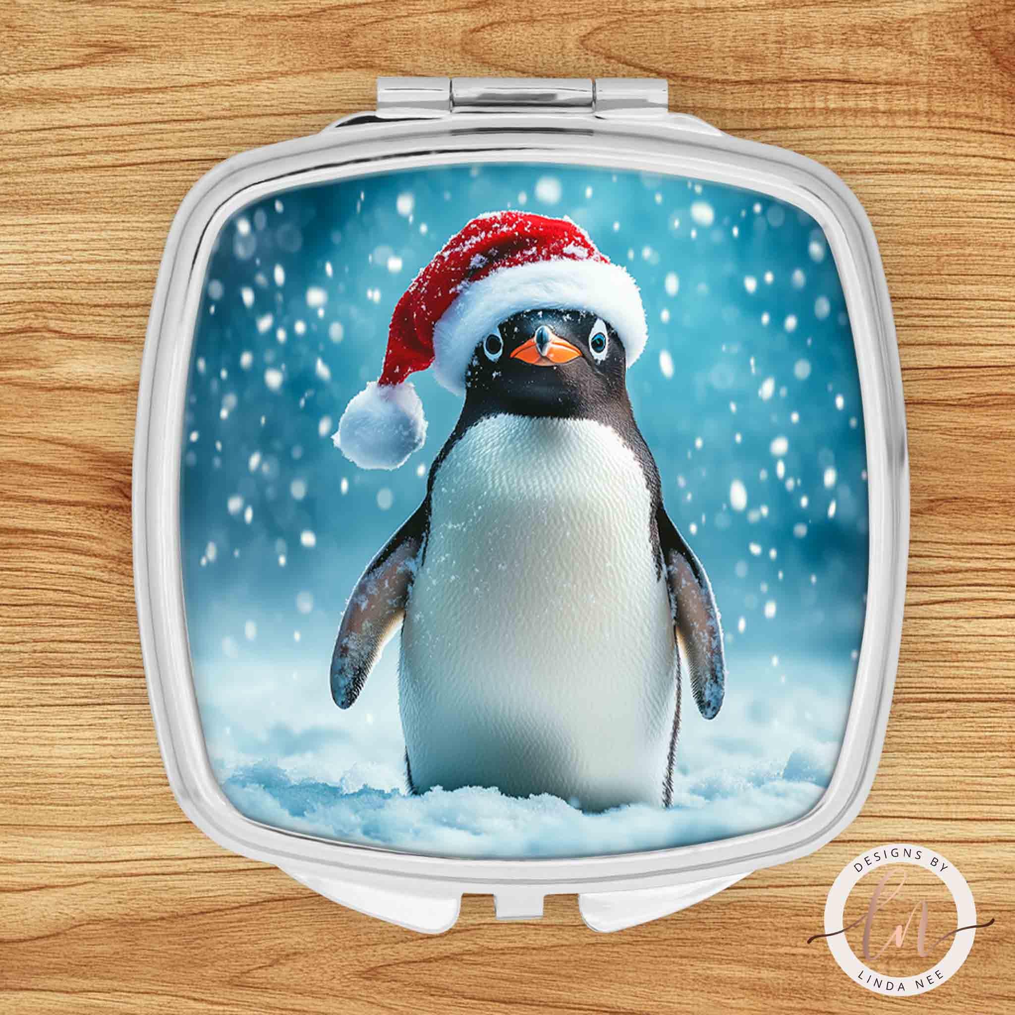 Christmas Penguin Compact Mirror - Whimsical Cozy Gift