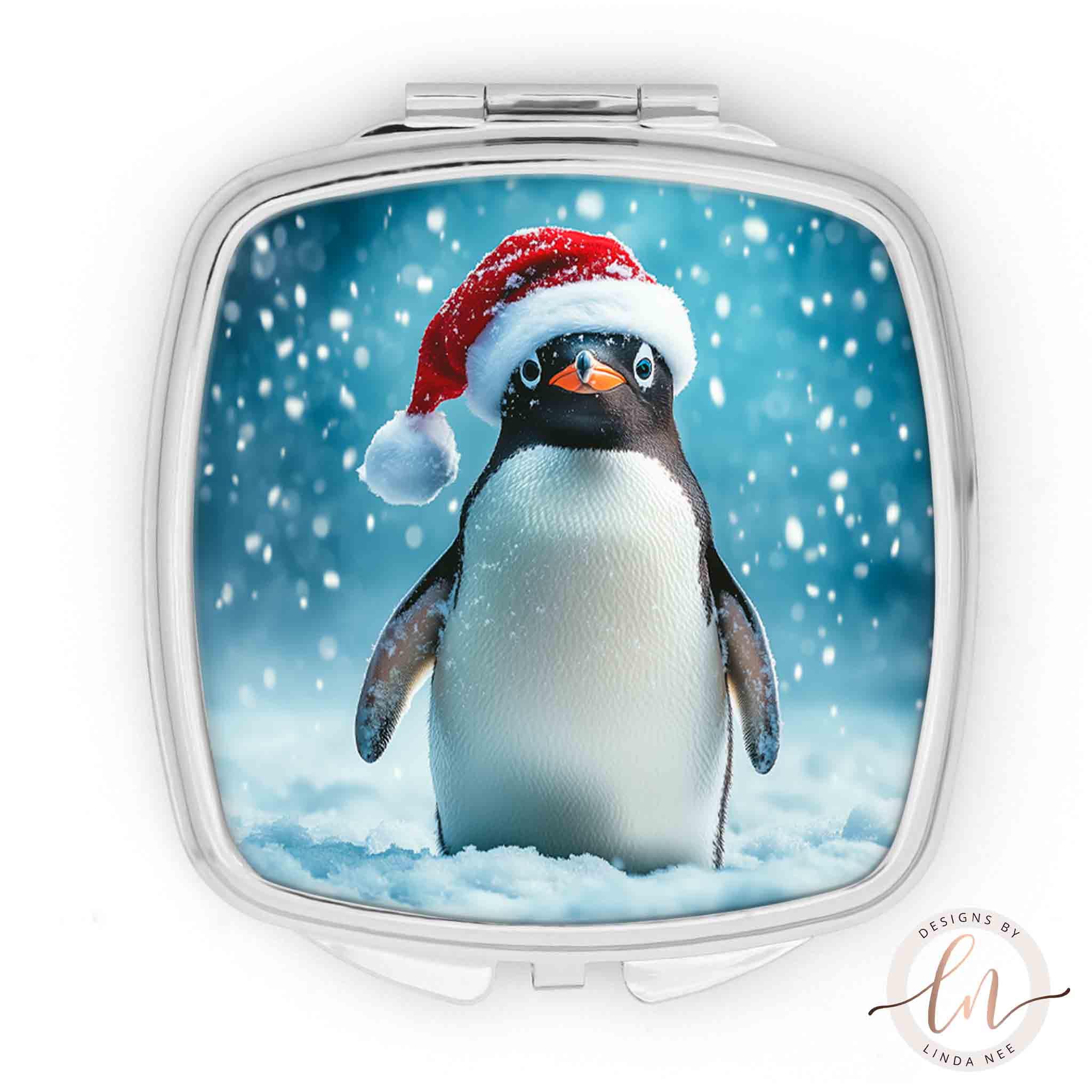 Christmas Penguin Compact Mirror - Whimsical Cozy Gift