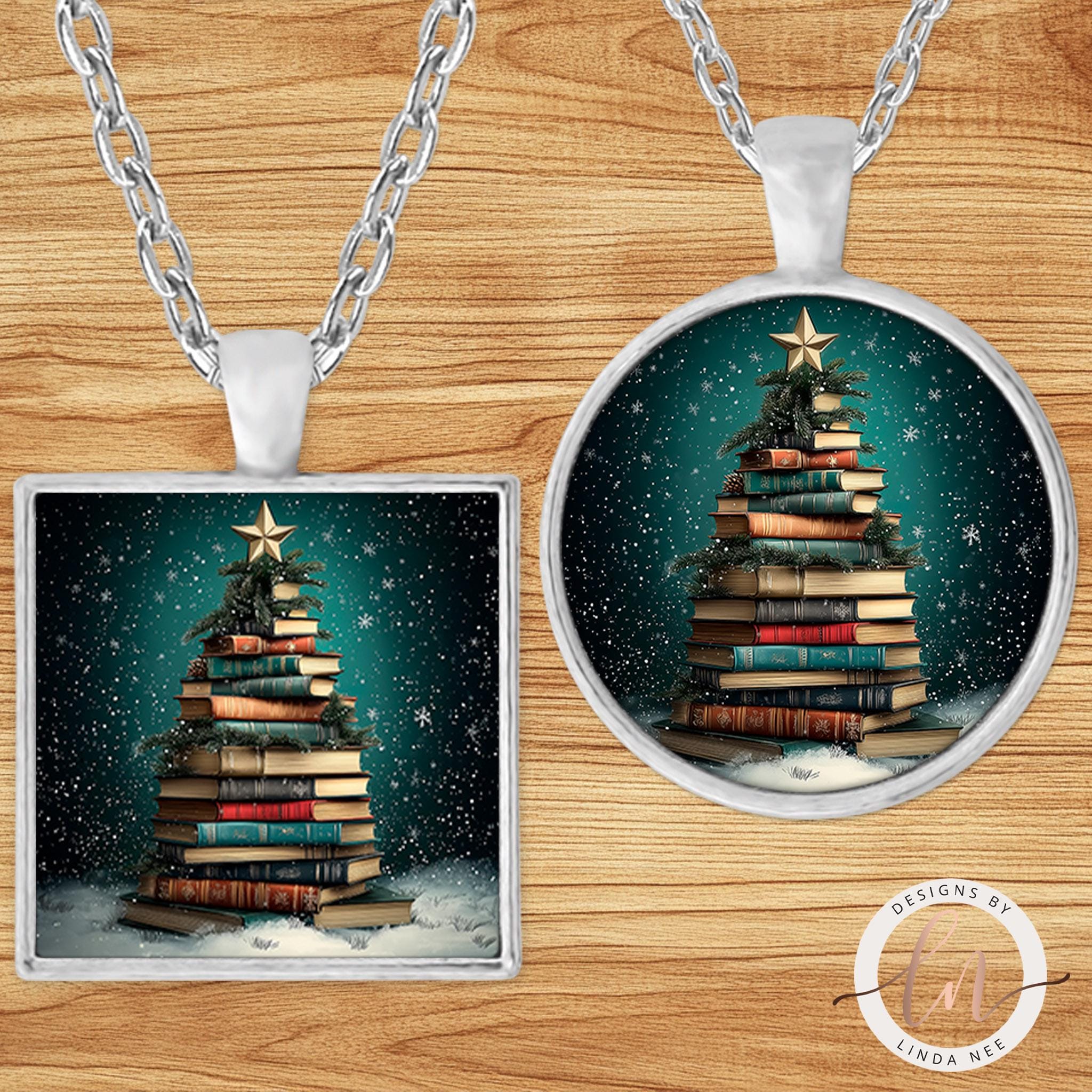 Christmas Tree Book Necklace - Book Lover Gift Jewelryart nouveau necklace