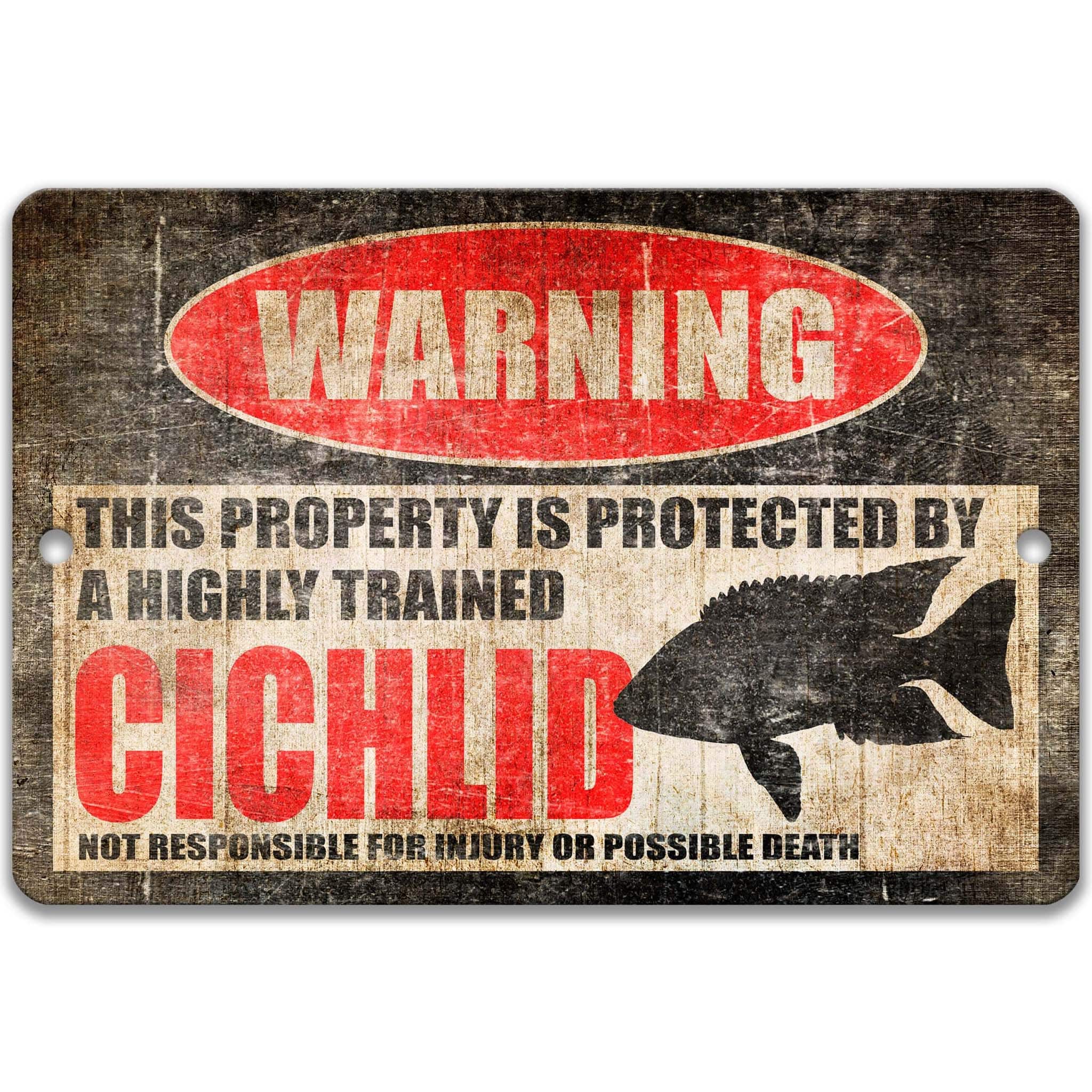 Cichlid Warning Sign - Funny Aquarium Decor - Fish Sign