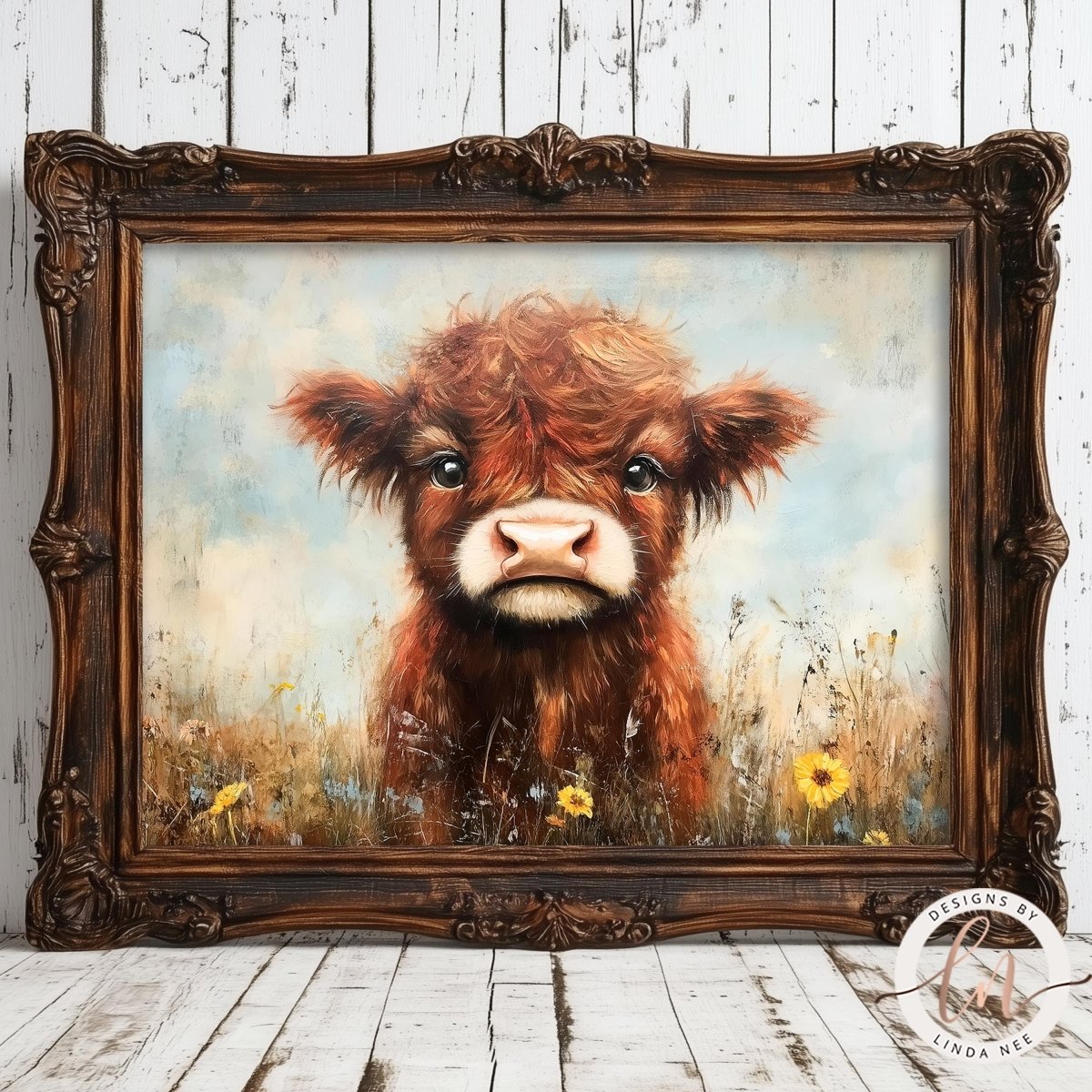 Cow in Flowers Print