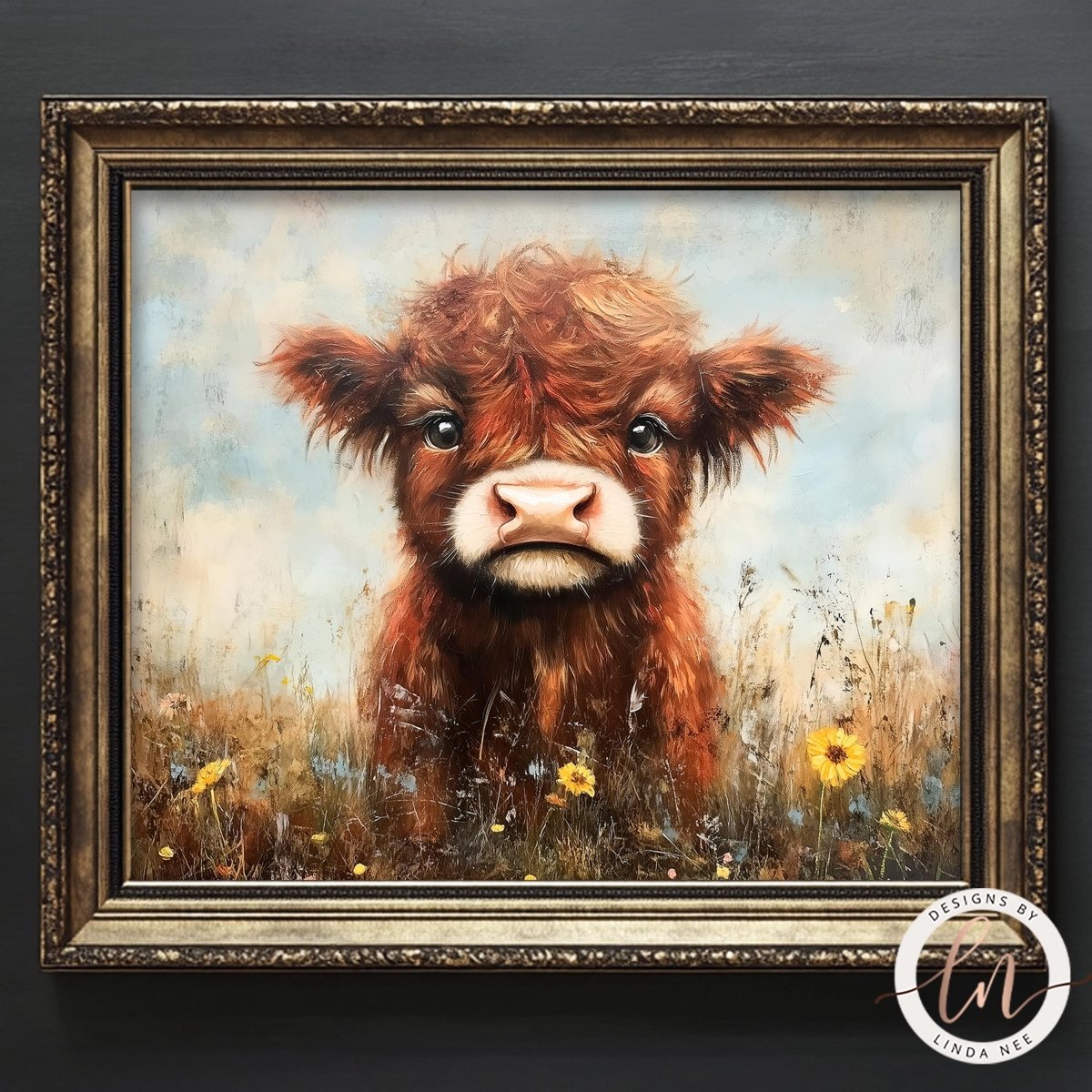 Cow in Flowers Print