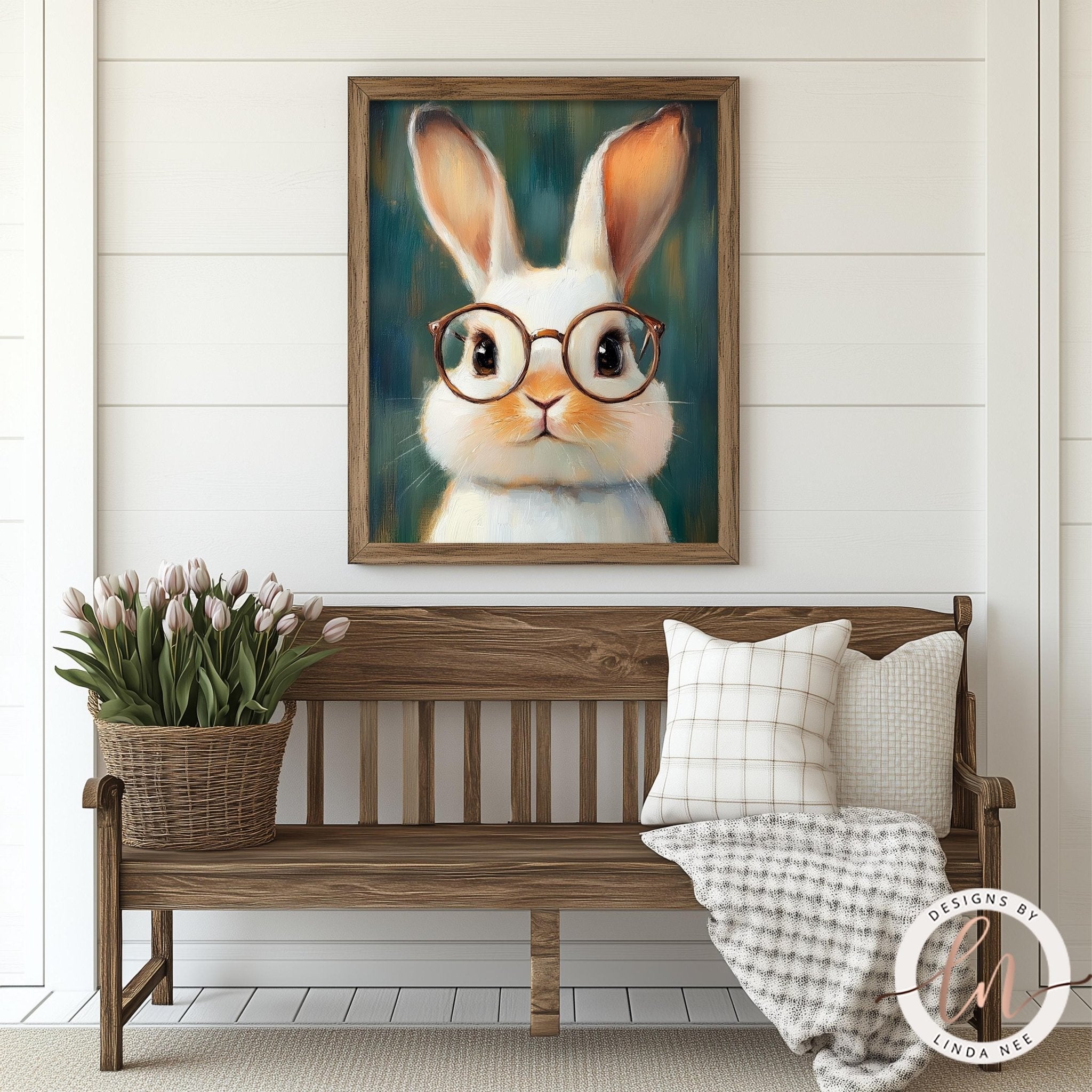 Cute Bunny Rabbit Print - Vintage Farmhouse Nursery Decor
