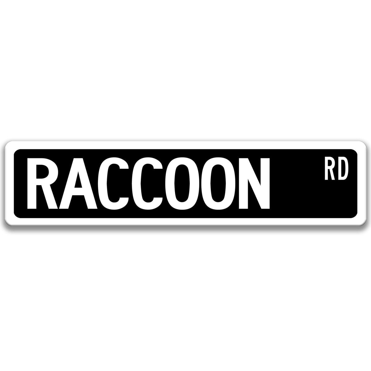 Raccoon metal street sign in black background