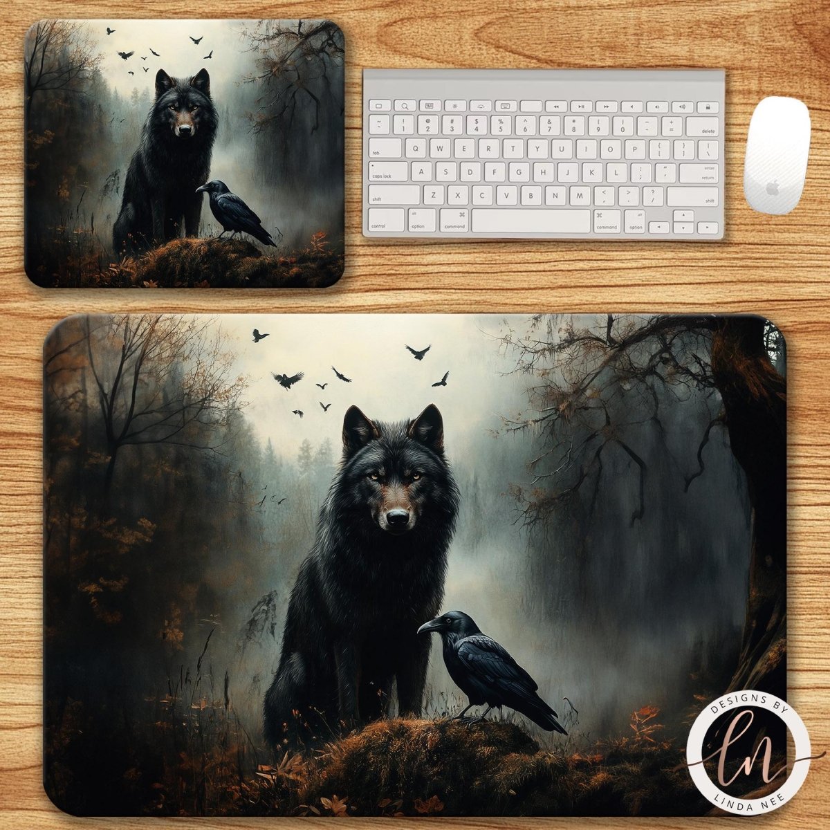 Wolf and Raven Mouse Pad & Desk Mat
