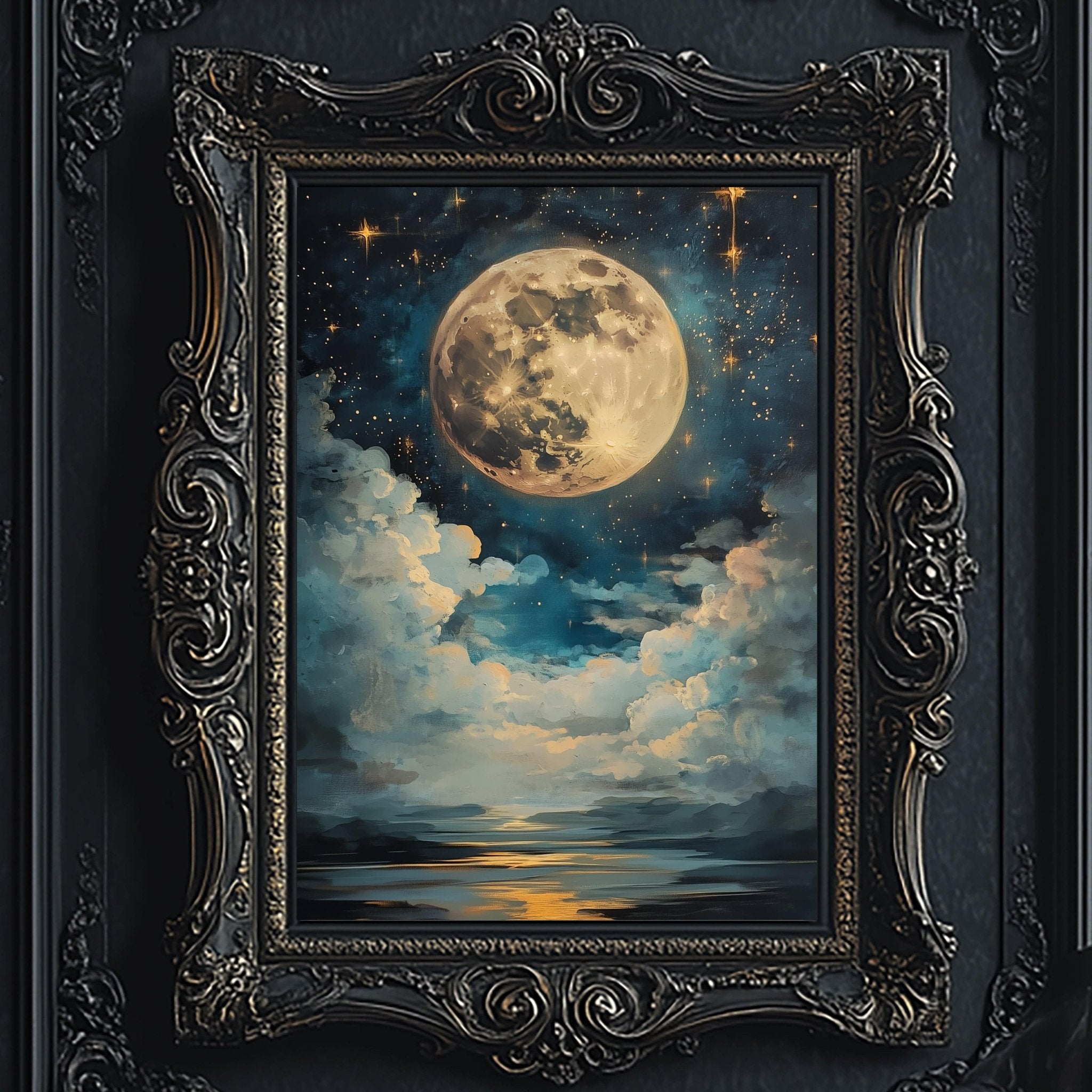 Dark Academia Celestial Full Moon Wall Art - Metal or Paper