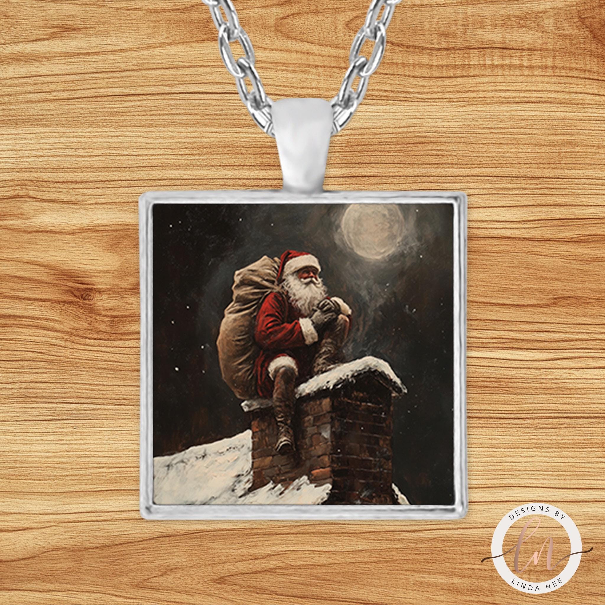 Dark Academia Christmas Pendant - Santa on Chimney