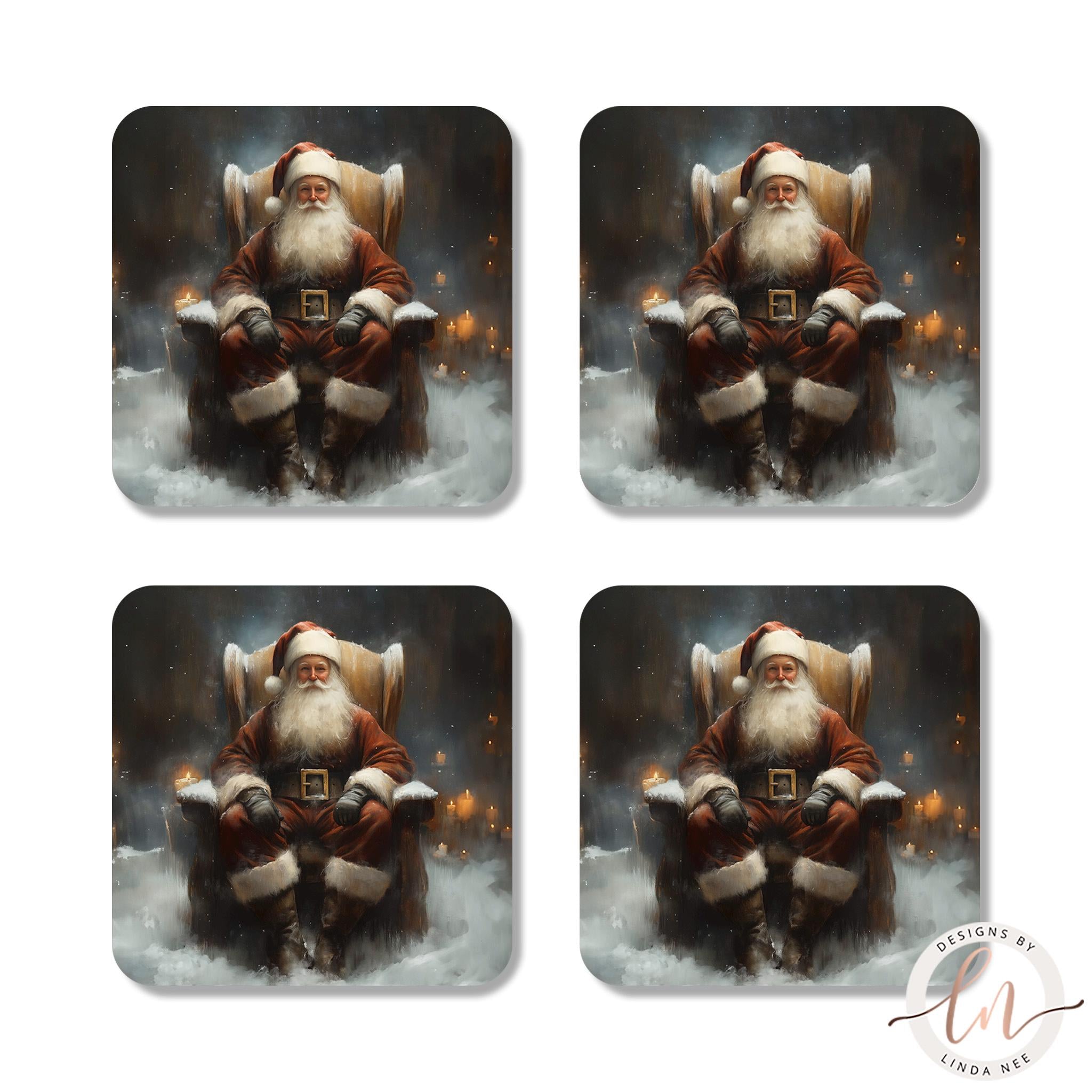 Dark Academia Santa Coasters - Vintage Gothic Christmas Set