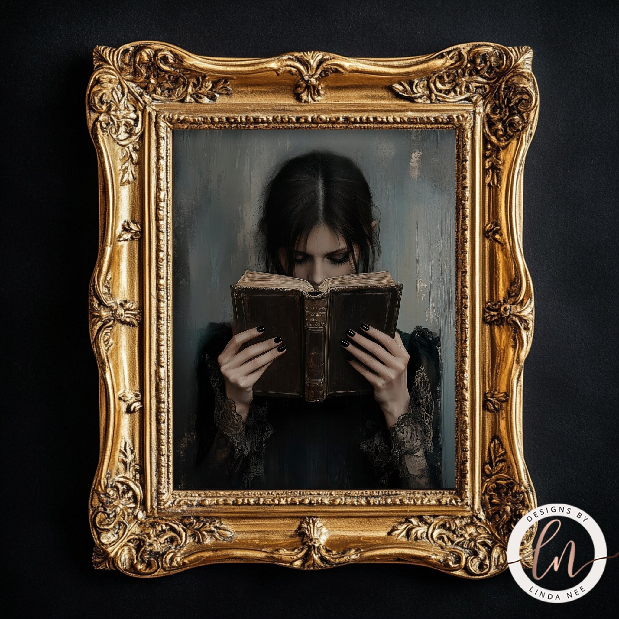Dark Academia Woman Reading Print
