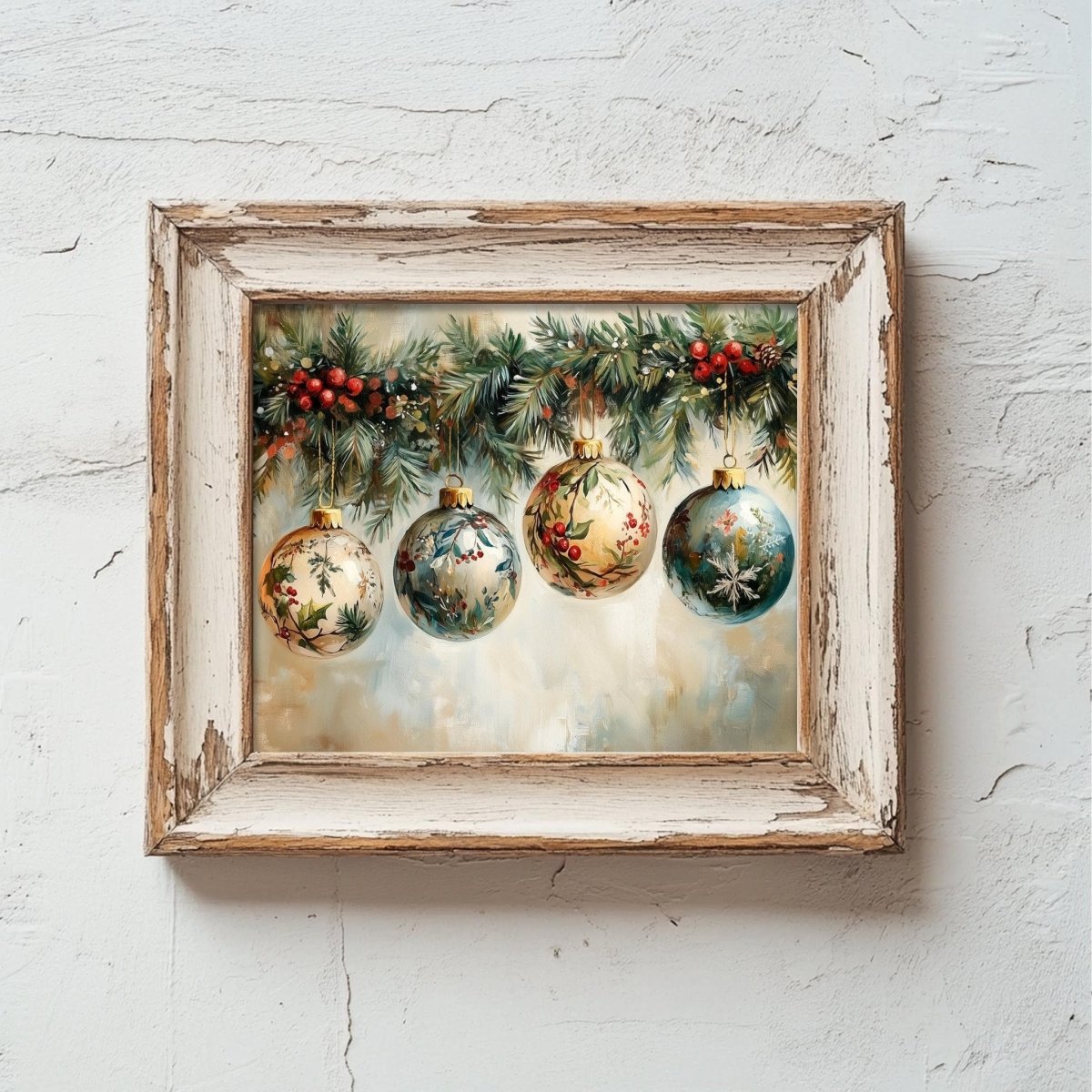 Christmas ornament print shown against a plain background in a frame