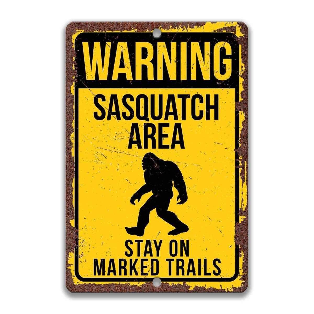 Sasquatch Yellow Warning Metal Sign