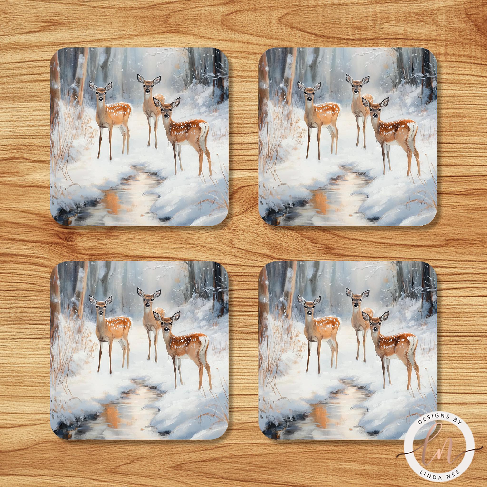 Deer Coasters Set - Rustic Farmhouse Christmas Gift DecorDesigns by Linda Nee