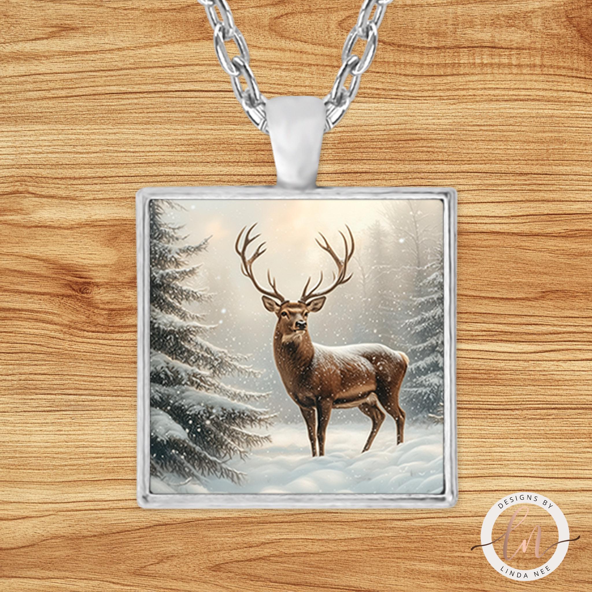 Deer Necklace - Evergreen Forest Winter Animal Pendant