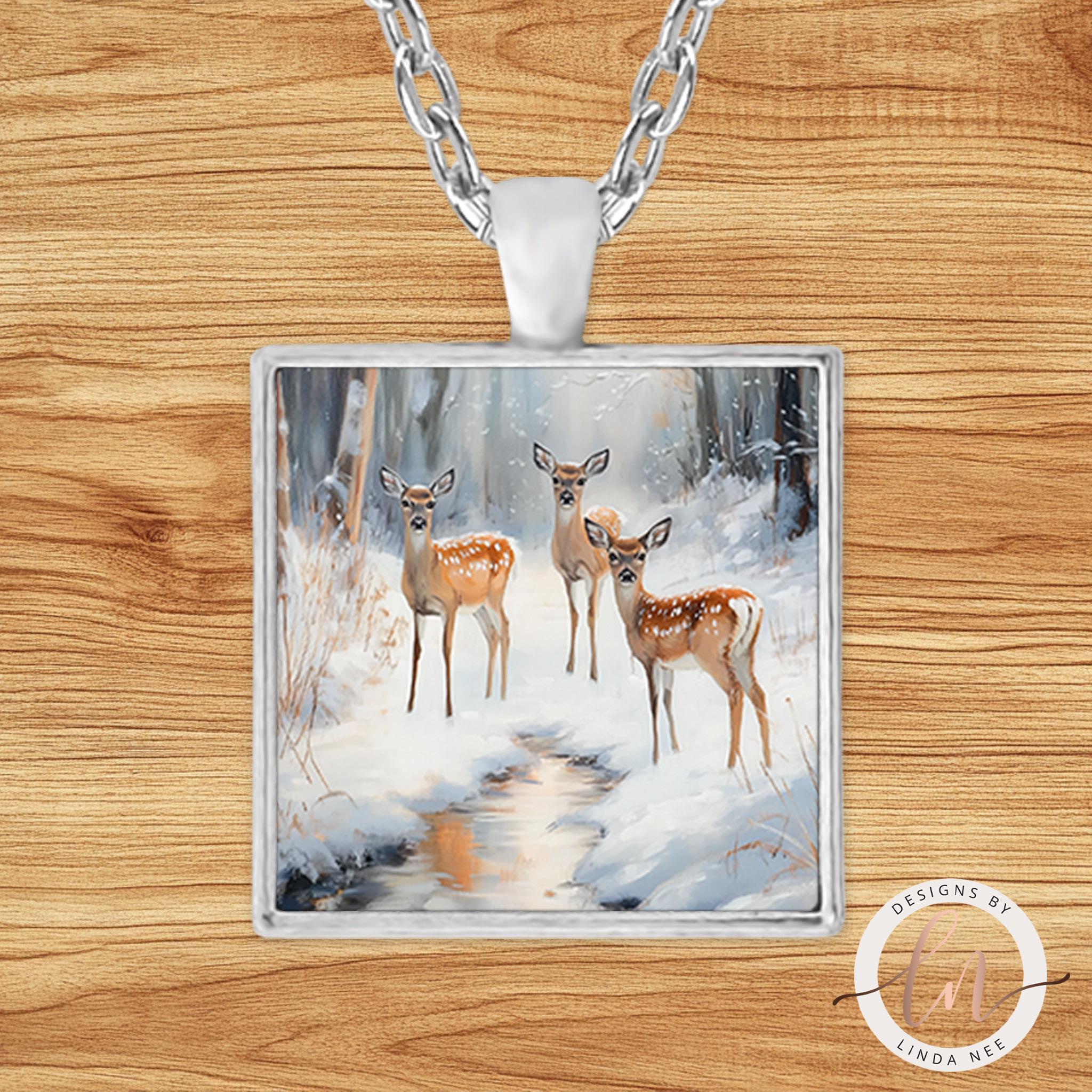 Deer Necklace - Evergreen Forest Winter Animal Pendant