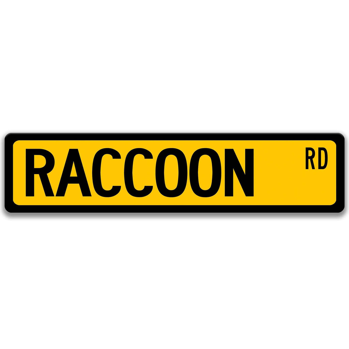 Raccoon metal street sign in yellow background