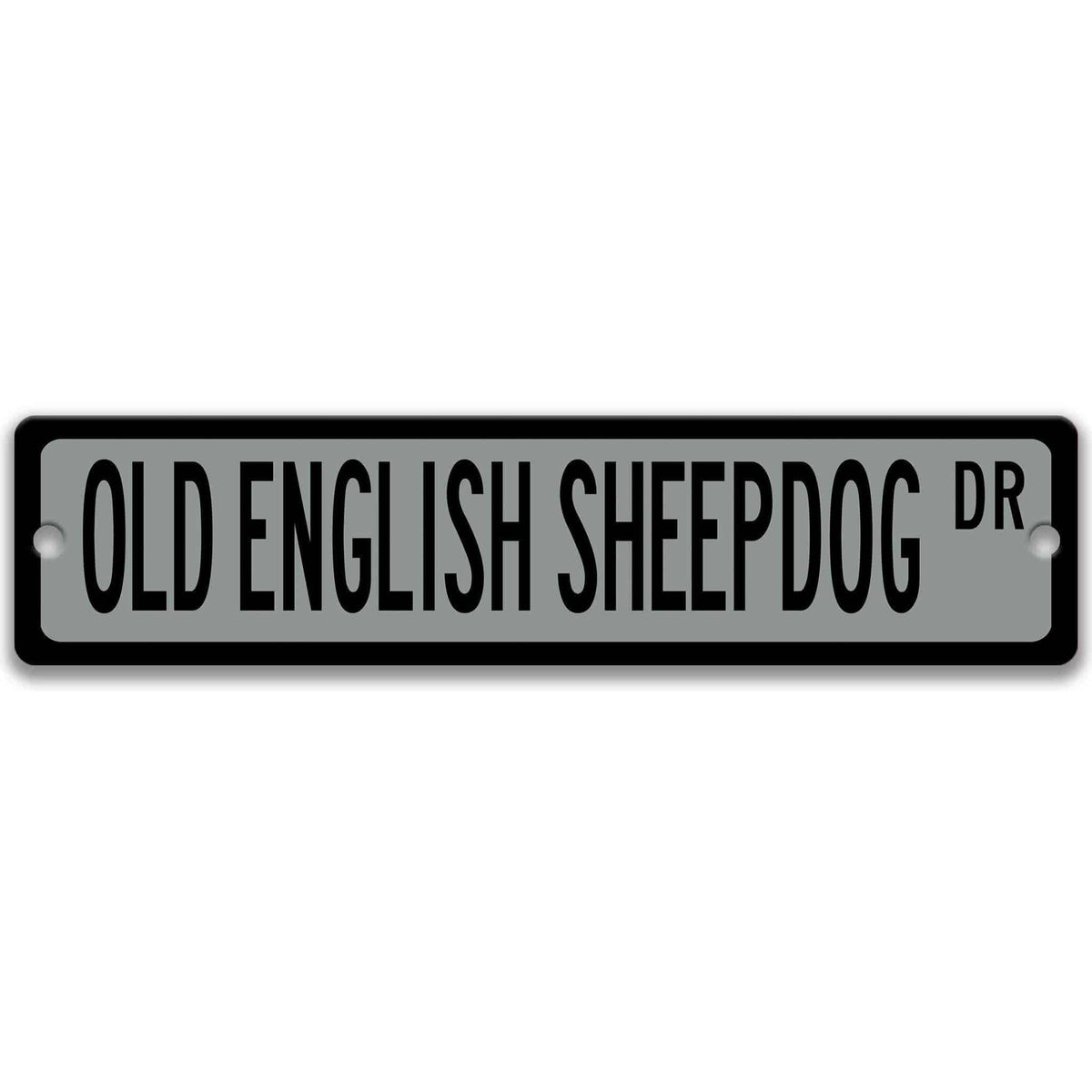 Brown Old English Sheepdog DR aluminum street sign with white lettering
