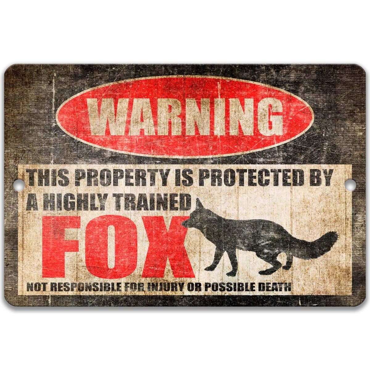 Fox Warning Metal Yard Sign
