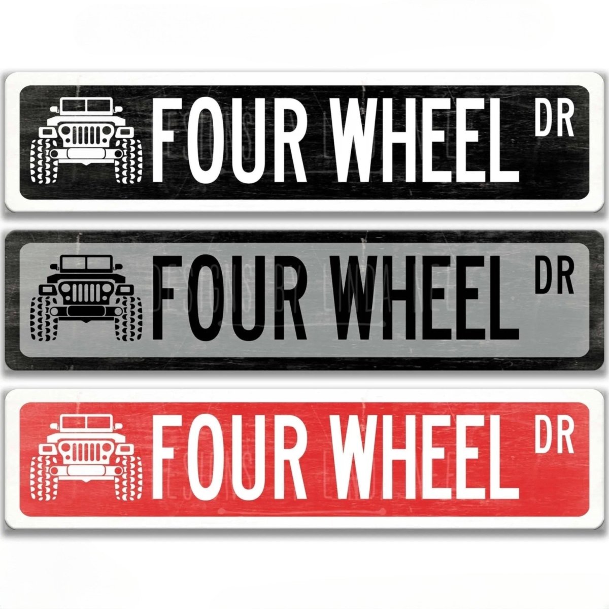 Four Wheel Dr JEEP metal street sign, green aluminum DR street sign with white lettering