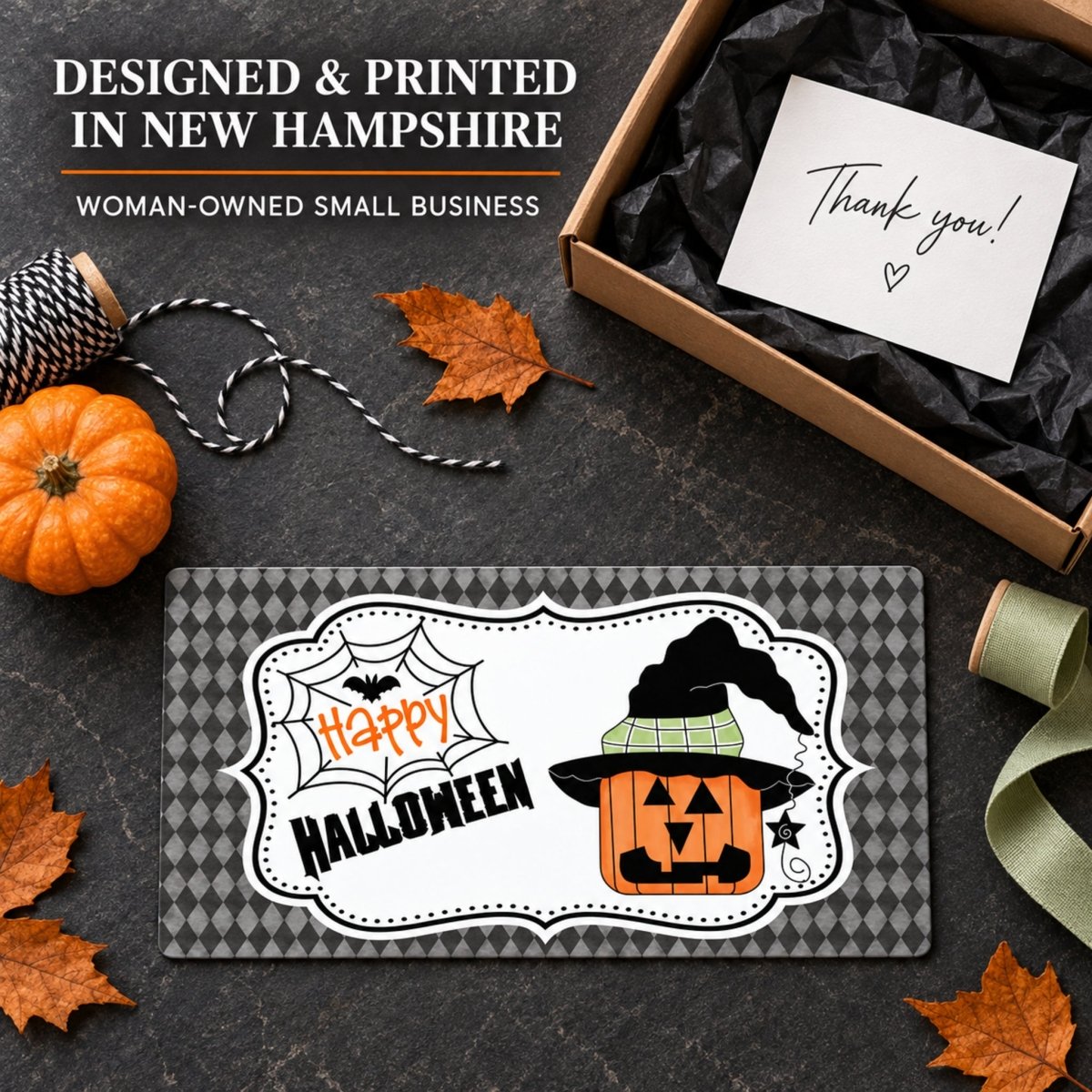 Jack O Lantern Witch Hat sign packaged as a gift with a thank you note